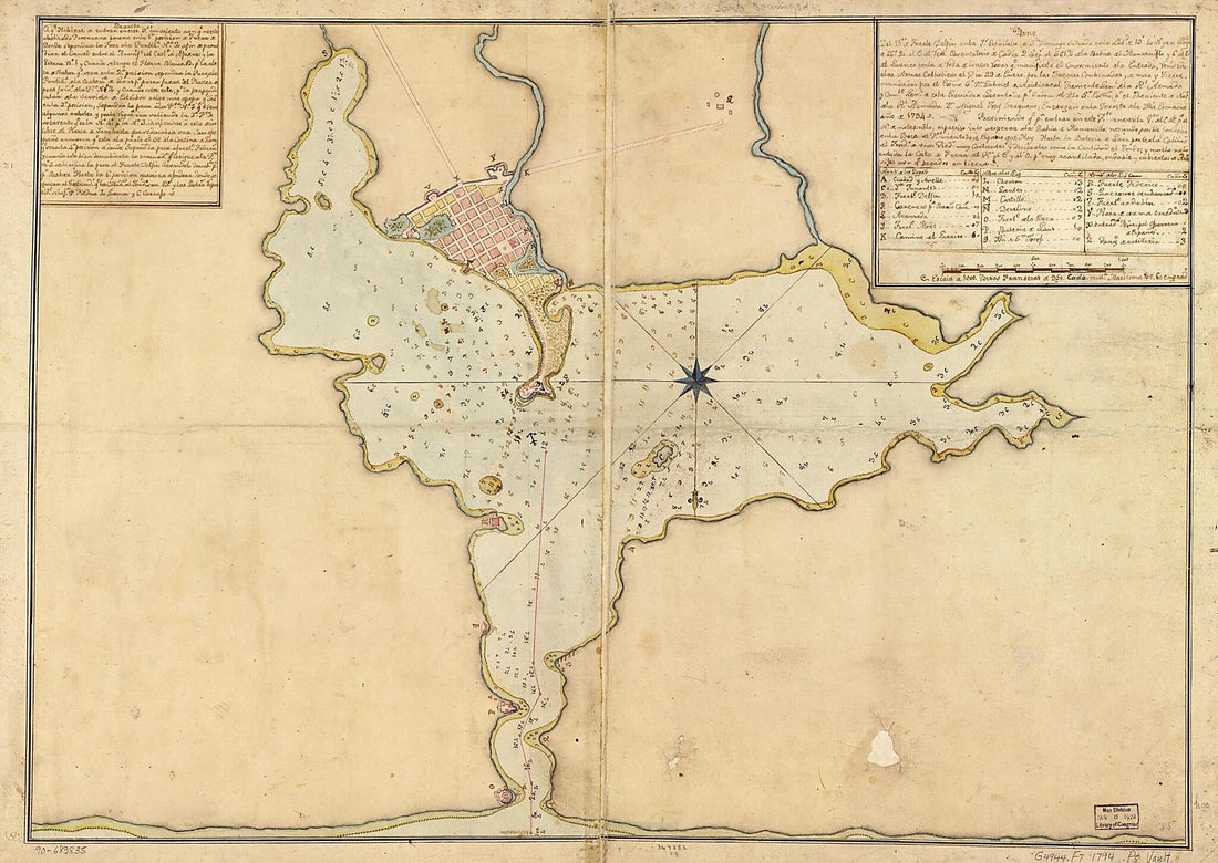This old map of Plano Del Pto. De Fuerte Delfin En La Ys. Española De Sto. Domingo Situado En La Latd. De 19⁰40ʹ N. Y En Longd. De 66⁰20ʹ Al O. Del Veal Observatorio De Cádiz, 2 Legs. Al S. 61⁰ O. Del a Bahía Del Manzanillo Y 6 Al E. Del Guár