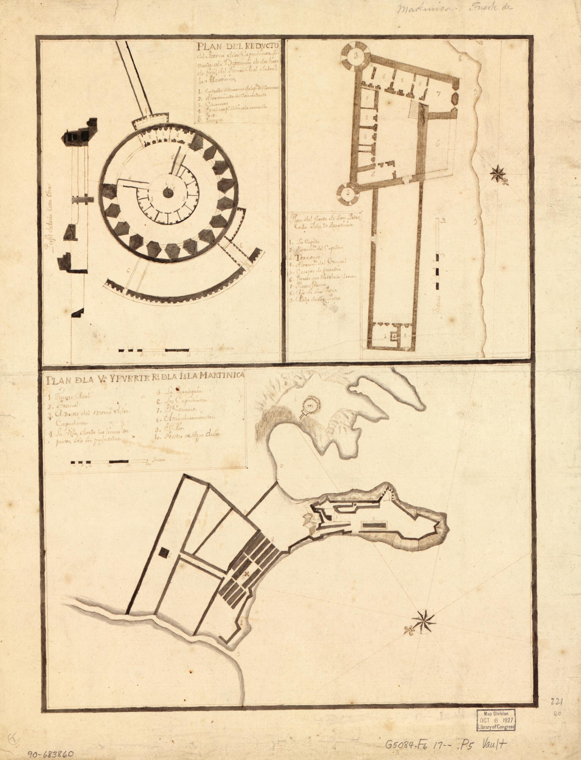 This old map of Plan De La Va. Y Fuerte Rl. De La Isla Martinica from 1700 was created by in 1700