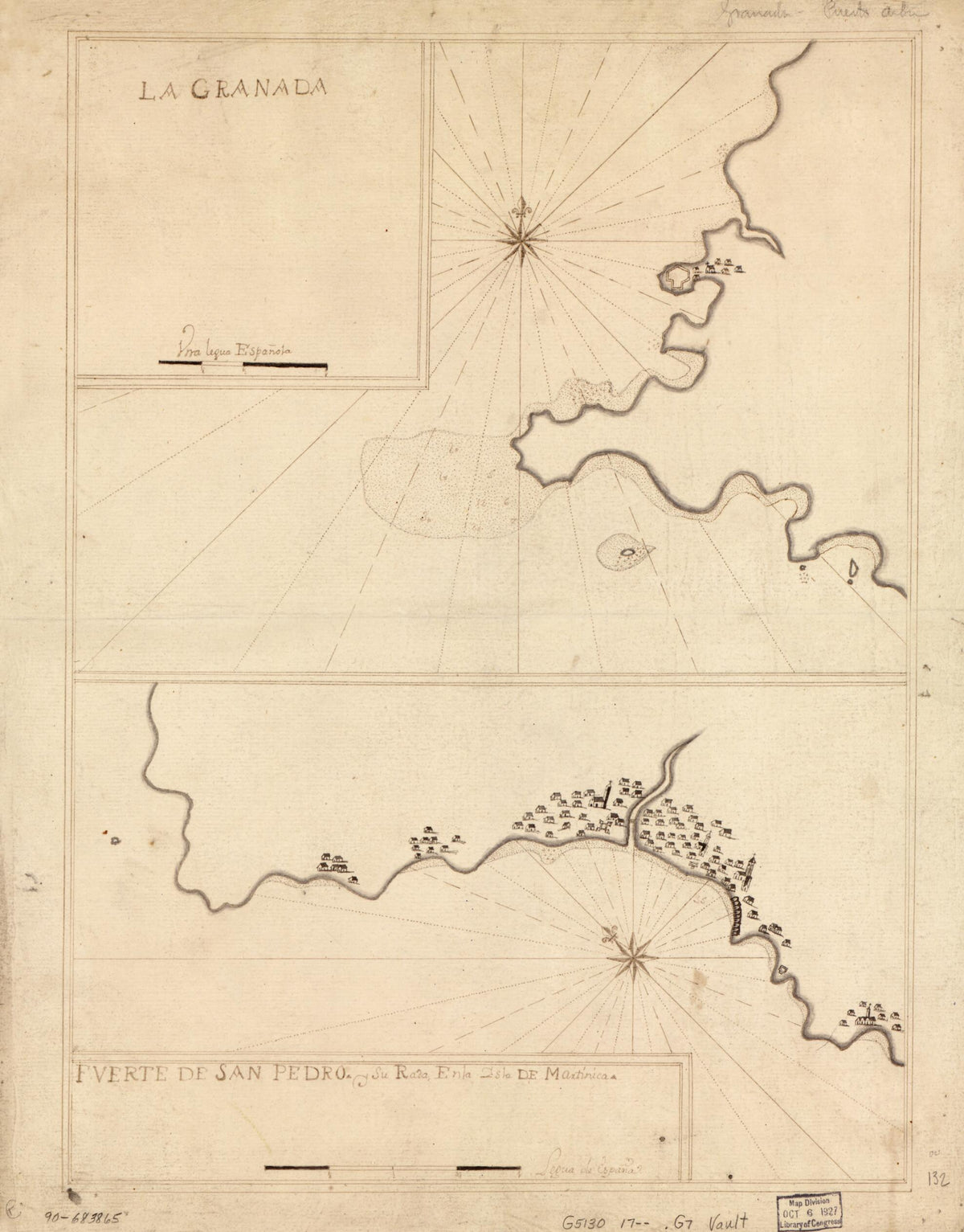 La Granada ; Fuerte De San Pedro Y Su Rada En La Ysla De Martinica 1700 by Relic Map Company