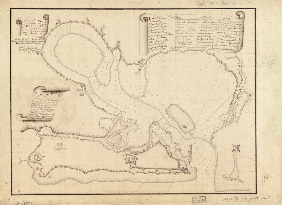 Plano De Pto. Rico En La Ysla De Este Nombre Situado En 18⁰37ʹ De Latitd. N. Y En 59⁰42ʹ De Longd. O. De Cádiz 1780 by Relic Map Company