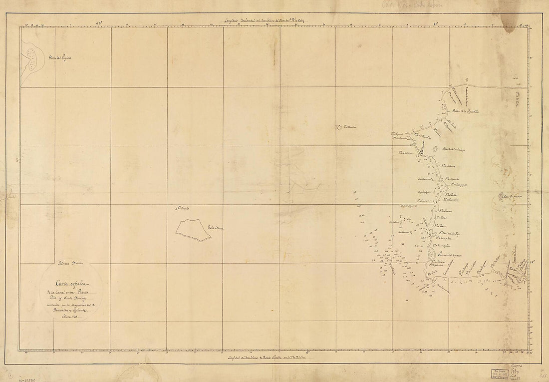This old map of Carta Esférica De La Canal Entre Puerto Rico Y Santo Domingo from 1793 was created by in 1793