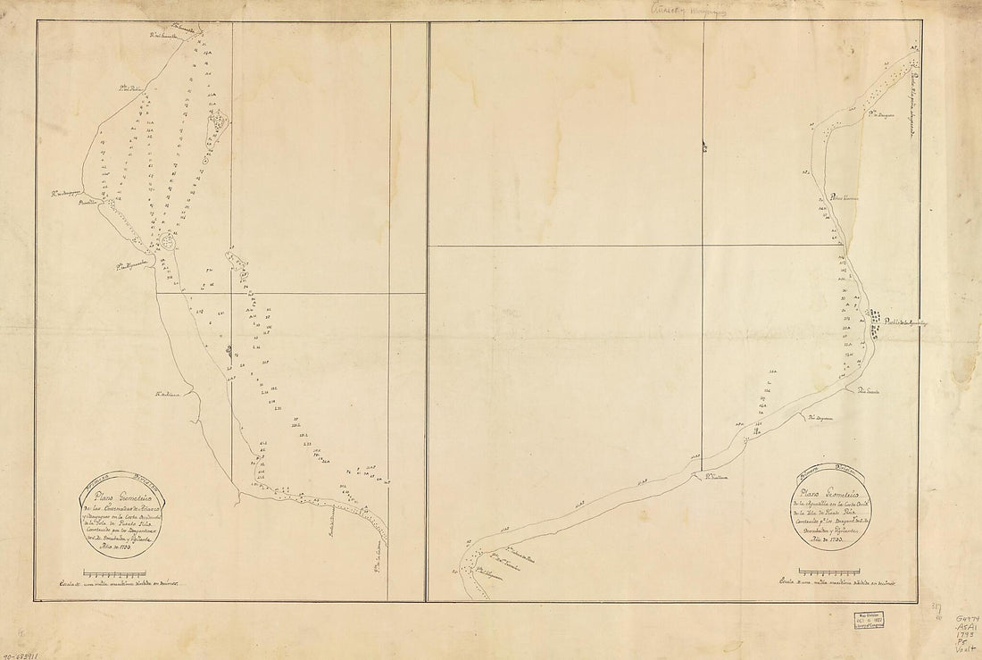This old map of Plano Geométrico De Las Ensenadas De Añasco Y Mayagües En La Costa Occidental De La Ysla De Puerto Rico from 1793 was created by in 1793