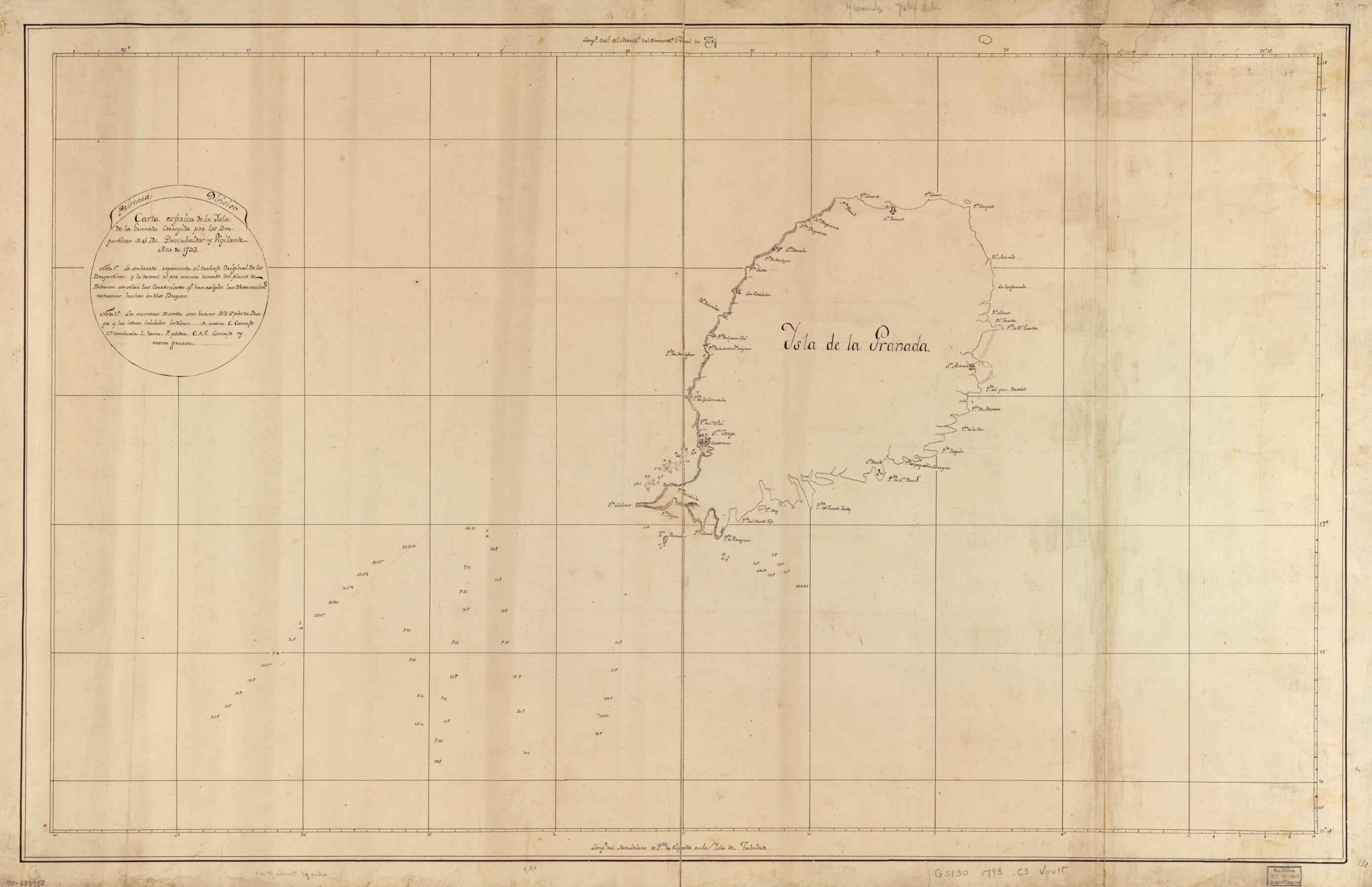 This old map of Carta Esférica De La Ysla De La Granada from 1793 was created by in 1793