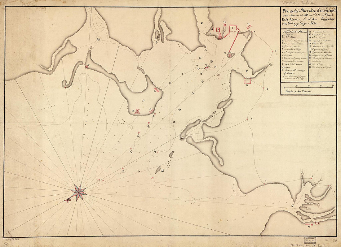 This old map of Plano Del Puerto De Mauricio, Situado a La Parte Del No. De La Ysla De Francia En La Altura De blank Gs. blank Ms. Sur from 1770 was created by in 1770