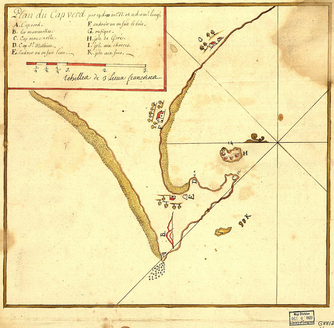 This old map of Plan Du Cap Verd Par 14 D. 40 M. N. Et 0 D. 0 M. Long from 1700 was created by in 1700