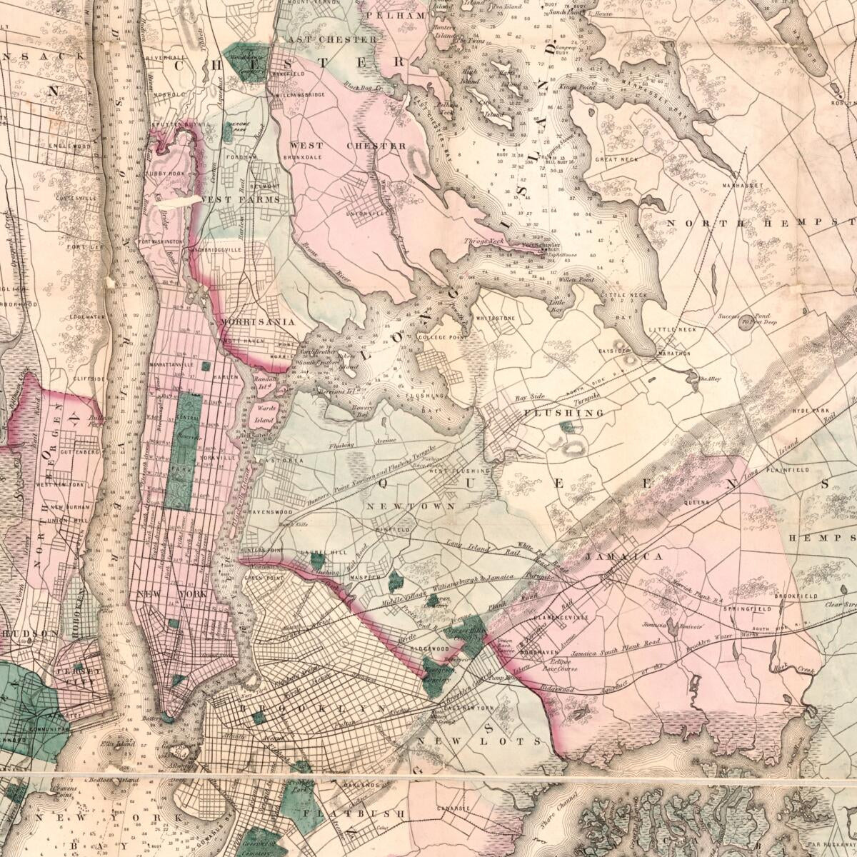 This old map of Hook, South-Amboy, Newark, Yonkers, N. Rochelle & Glen Cove from 1866 was created by A. D. (Alexander Dallas) Bache in 1866