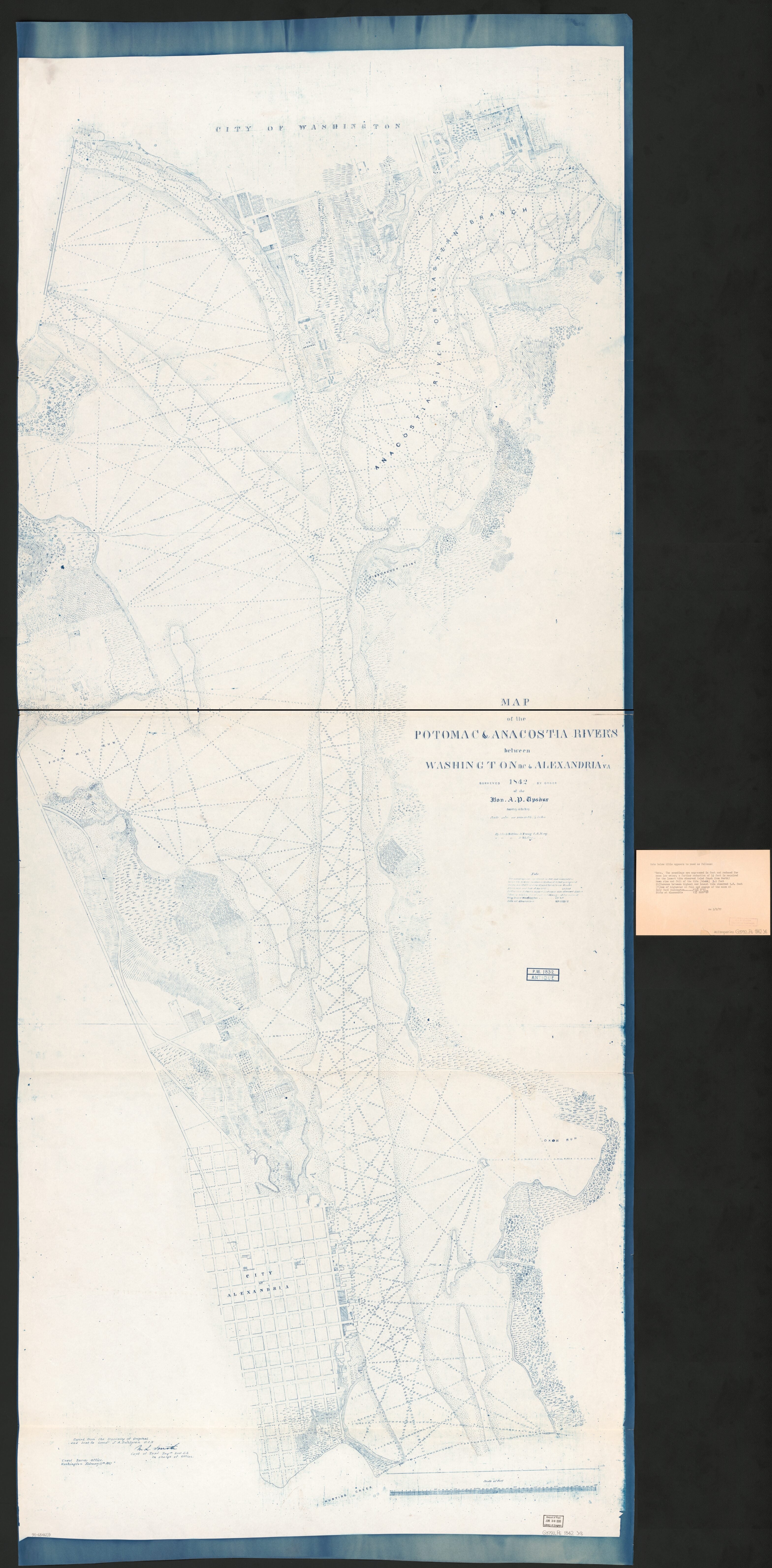 This old map of Map of the Potomac & Anacostia Rivers Between Washington D.C. & Alexandria Va from 1842 was created by M. S. Smith, United States Coast Survey, A. P. (Abel Parker) Upshur, William B. Whiting, William S. Young in 1842