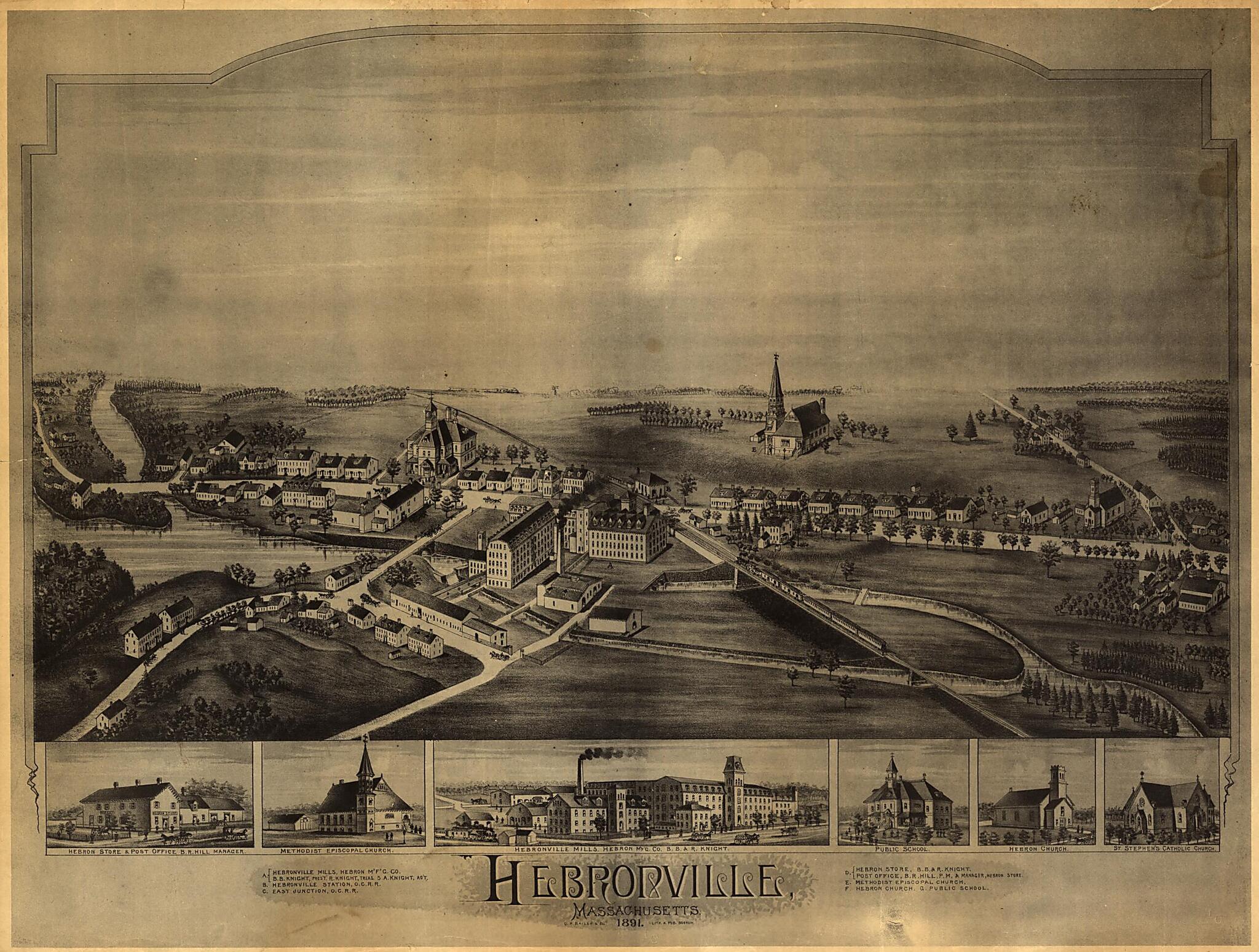 This old map of Hebronville, Massachusetts from 1891 was created by O.H. Bailey & Co in 1891