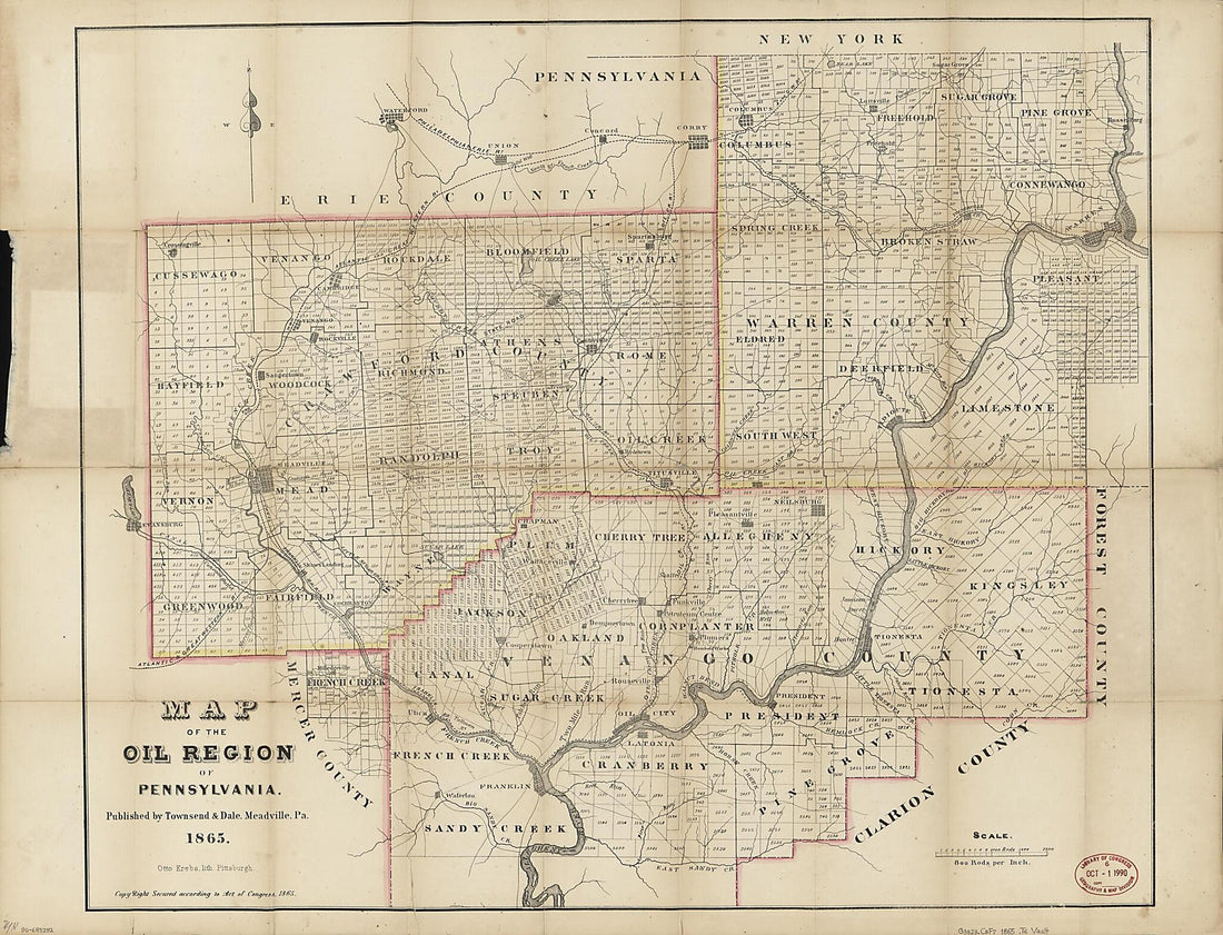 This old map of Map of the Oil Region of Pennsylvania from 1865 was created by Otto Krebs, Townsend & Dale in 1865