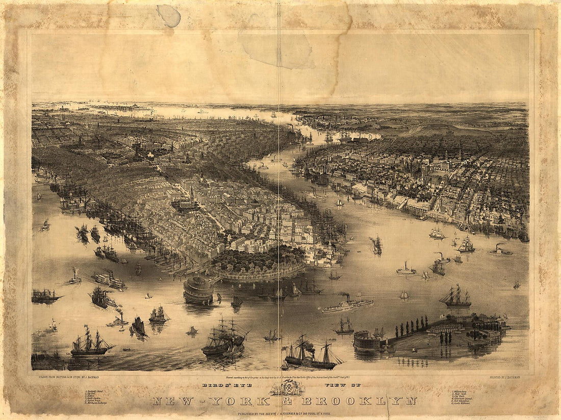 This old map of York & Brooklyn / Drawn from Nature & On Stone by J. Bachmann from 1851 was created by John Bachmann in 1851