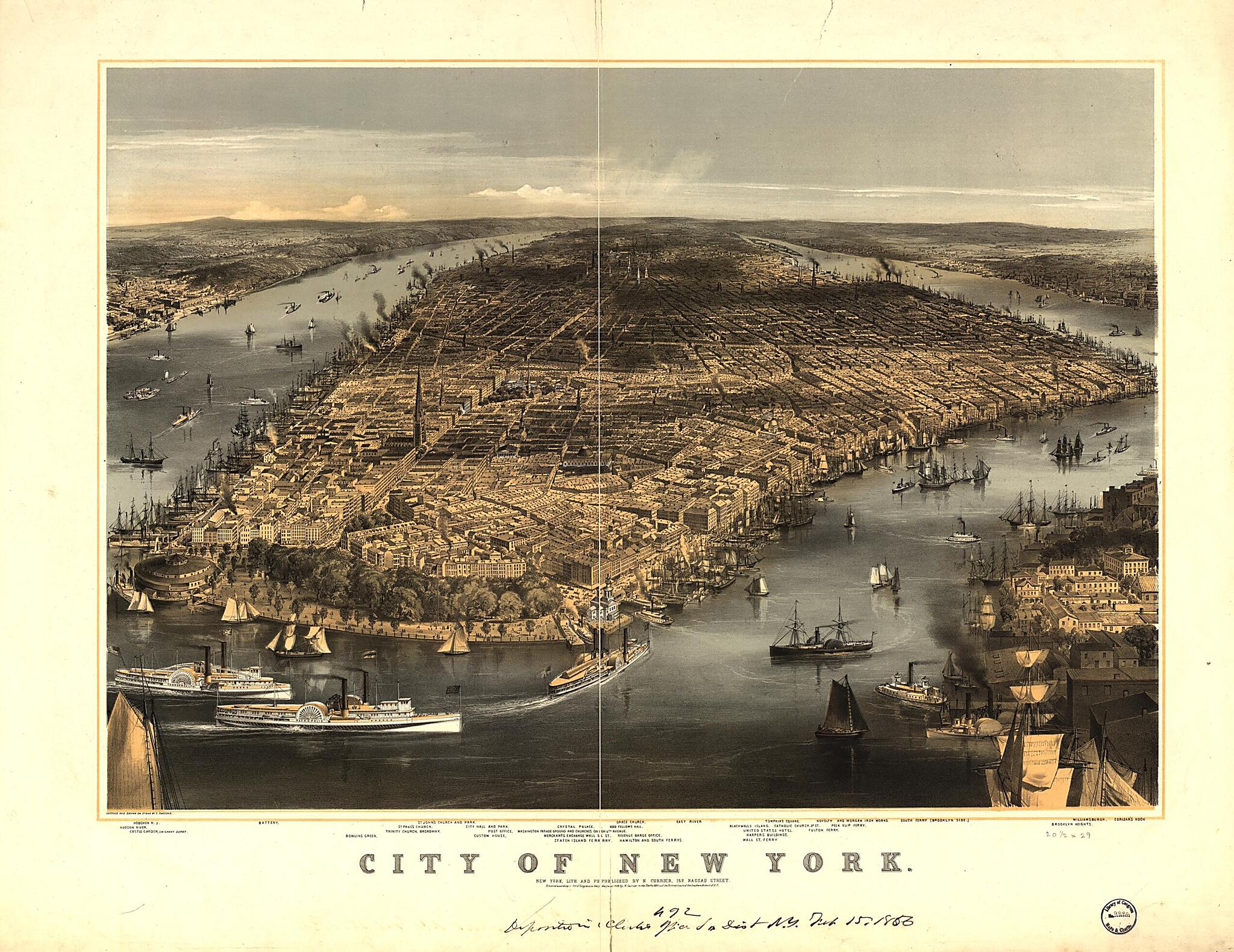 This old map of City of New York / Sketched and Drawn On Stone by C. Parsons from 1856 was created by N. Currier (Firm), Charles Parsons in 1856