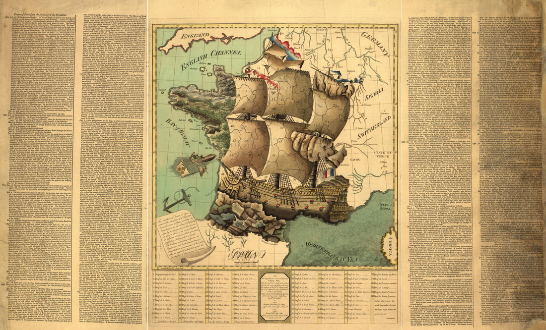 This old map of The Kingdom of France Is Represented Under the Form of a Ship from 1795 was created by in 1795