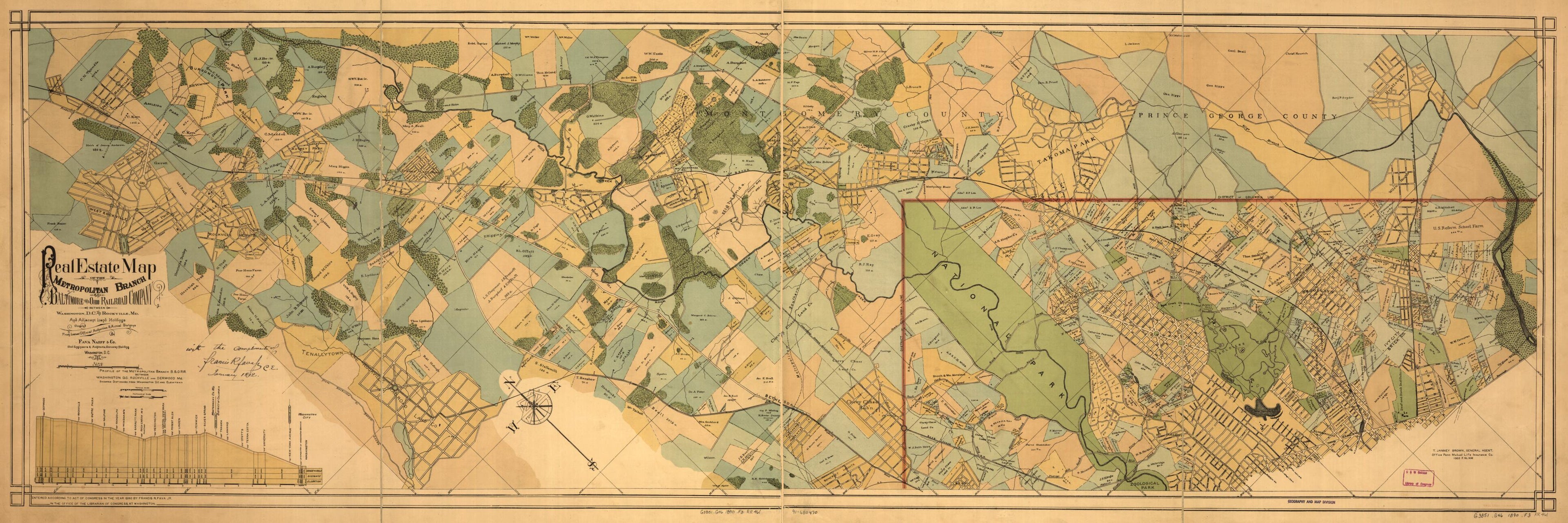 This old map of Real Estate Map of the Metropolitan Branch of the Baltimore and Ohio Railroad Company Between Washington, D.C., and Rockville, Md., and Adjacent Land Holdings : from Latest Official Authorities & Actual Surveys from 1890 was created by B