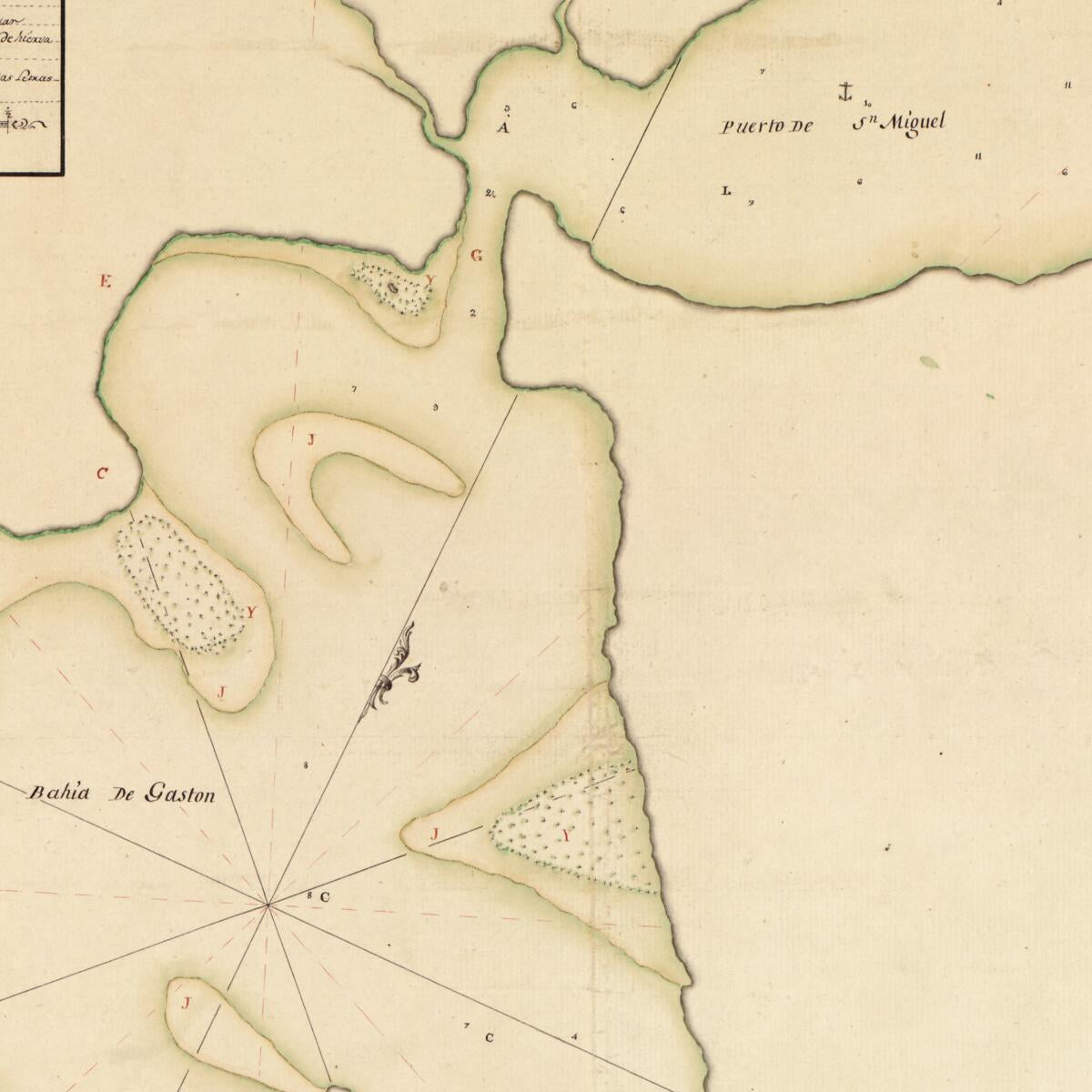 This old map of Plano Del Puerto De Sn. Miguel Y Bahía De Gaston Situada En La Costa Septentrional Del Estrecho De Magallanes En Latitu. S. De 53⁰42ʹ Y Longd. Al O. De Cádiz 65⁰46ʹ50 from 1700 was created by Alexandro Velmonte in 1700
