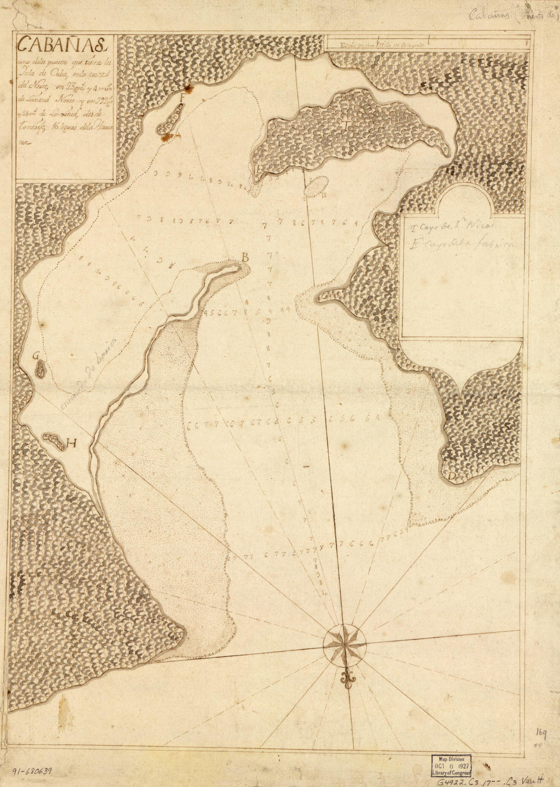 This old map of Cabañas, Uno De Los Puertos Que Tiene La Yzla De Cuba, En La Costa Del Norte En 23 Gras. Y 4 Mins. De Latitud Norte Y En 292 Grs. Y 24 Ms. De Longitud Desde Tenerife, 16 Leguas De La Havana from 1700 was created by in 1700