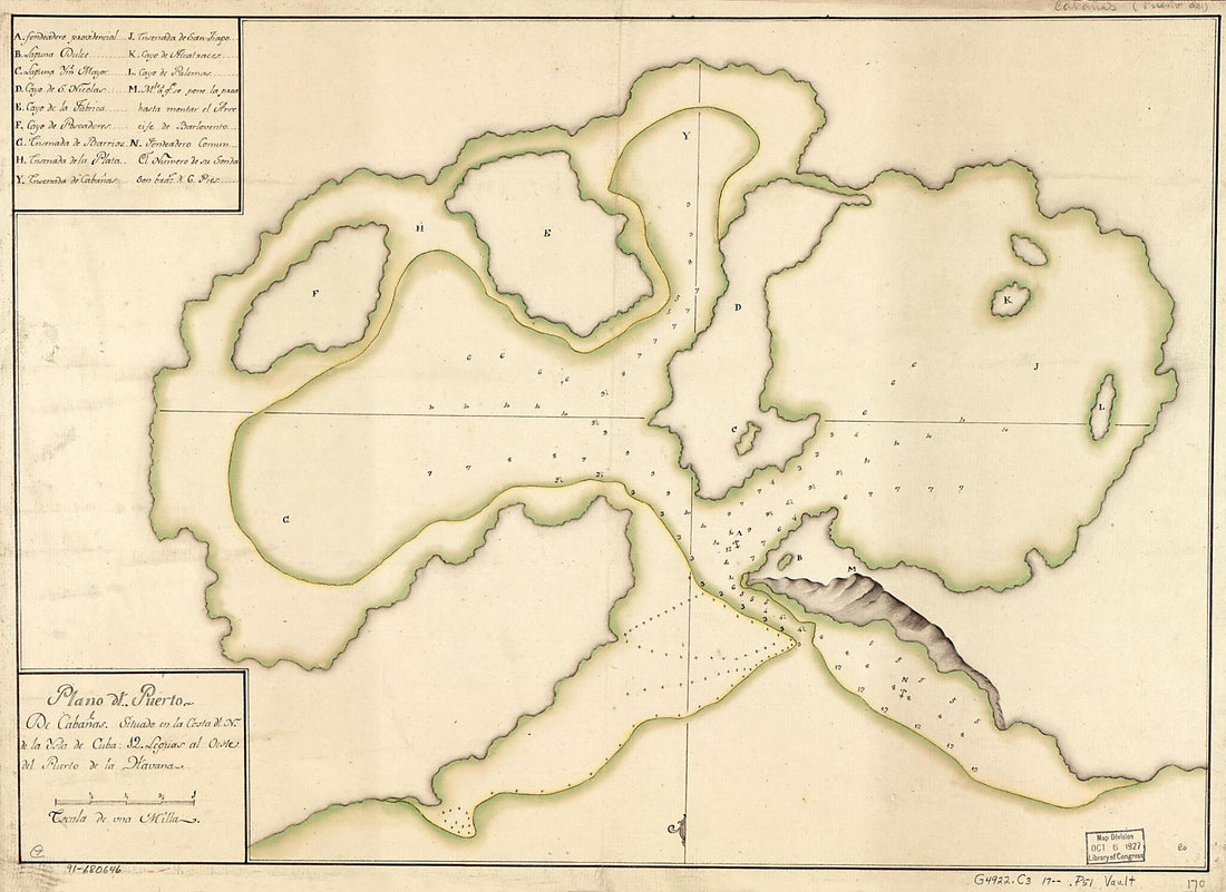 This old map of Plano Dl. Puerto De Cabañas, Situado En La Costa Dl. N. De La Ysla De Cuba, 12 Leguas Al Oeste Del Puerto De La Havana from 1700 was created by in 1700
