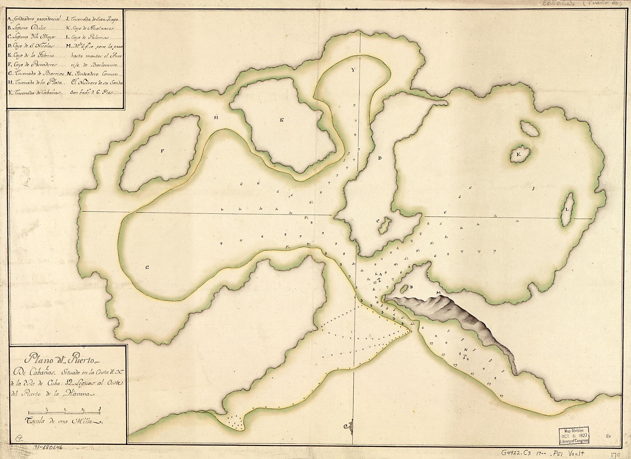 This old map of Plano Dl. Puerto De Cabañas, Situado En La Costa Dl. N. De La Ysla De Cuba, 12 Leguas Al Oeste Del Puerto De La Havana from 1700 was created by in 1700