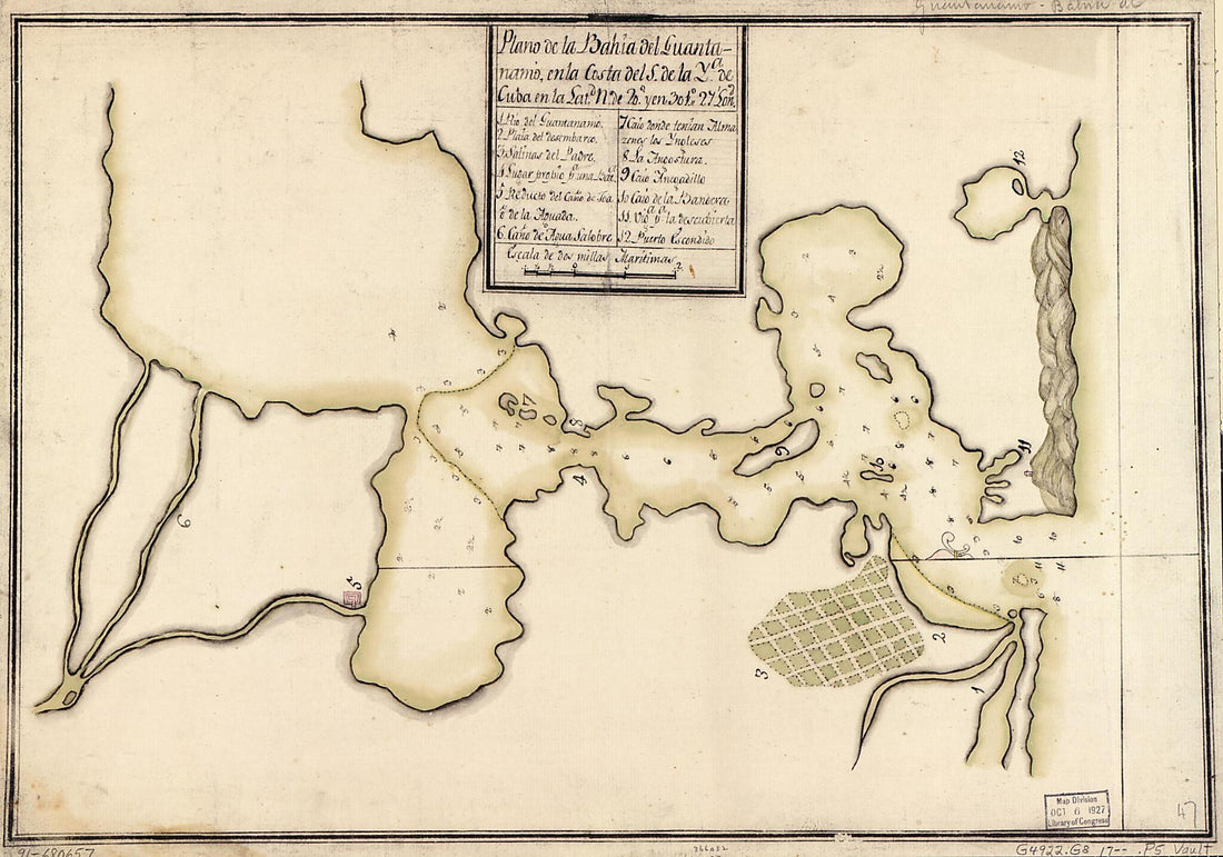 This old map of Plano De La Bahía Del Guantánamo En La Costa Del S. De La Ya. De Cuba En La Latd. N. De 20⁰ Y En 301⁰27ʹ Lond from 1700 was created by in 1700