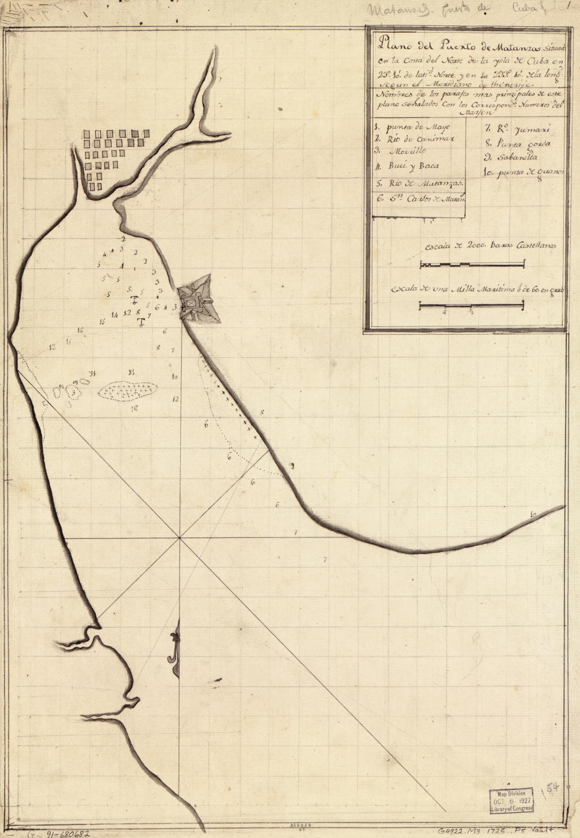 This old map of Plano Del Puerto De Matanzas Situado En La Costa Del Norte De La Ysla De Cuba En 23⁰10ʹ De Latid. Norte Y En La 293⁰40ʹ De La Longd. Segun El Meridiano De Thenerife from 1725 was created by in 1725