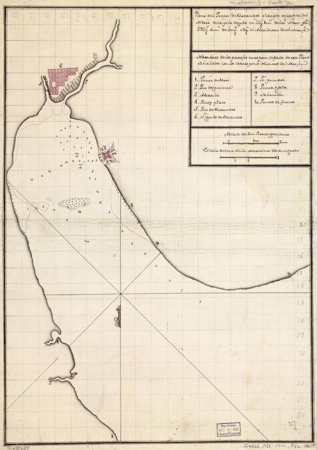Plano Del Puerto De Matanzas Situado En La Costa Del Norte De La Ysla De Cuba En 23 Gs. 10 Ms. De Latd. Norte Y En 293 Gs. 40 Ms. De Longd. Segn. El Meridiano De Thenerife 1700 by Relic Map Company