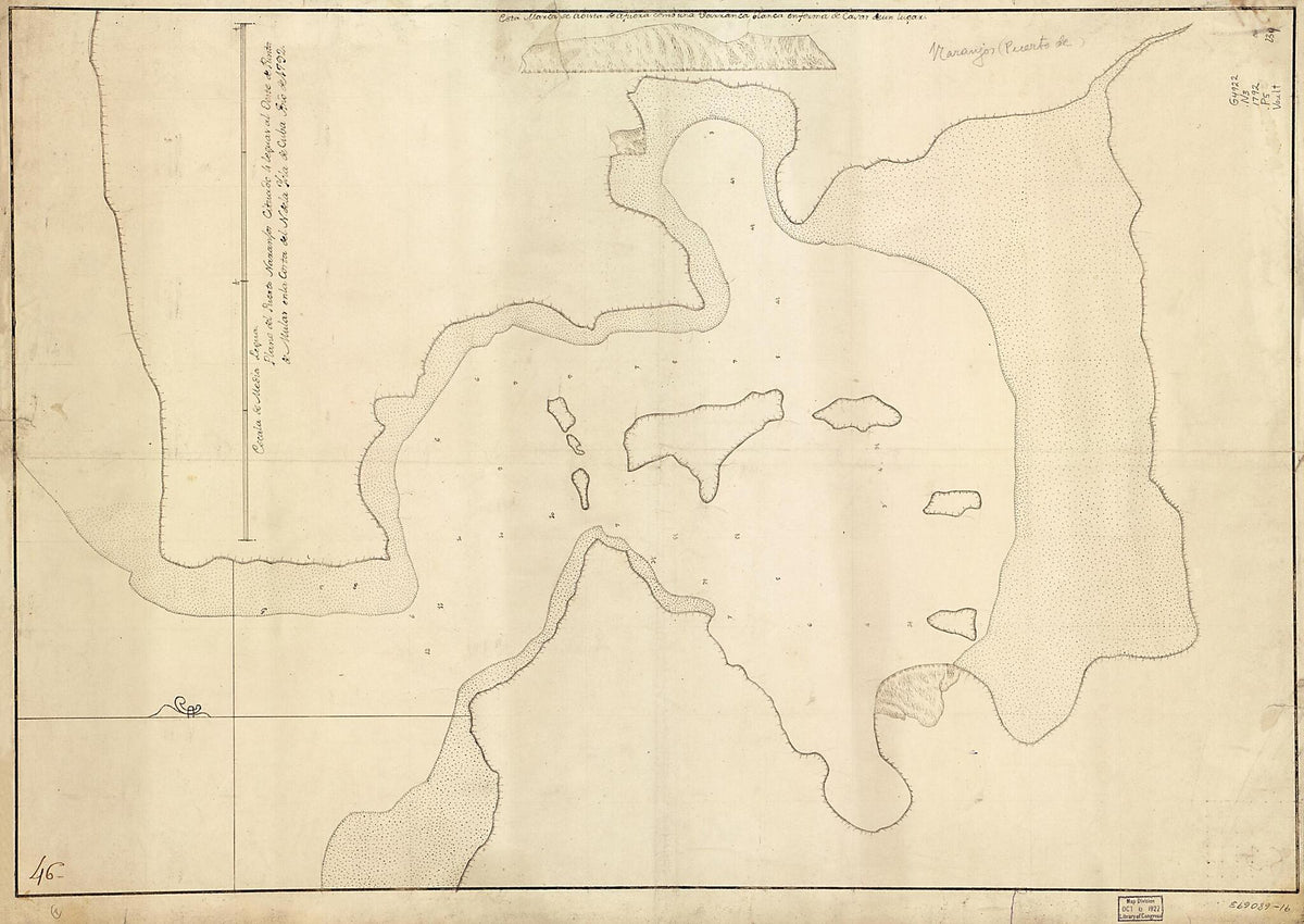 Plano Del Puerto Naranjos Cituado 4 Leguas Al Oeste De Punta De Mulas En La Costa Del N. De La Ysla De Cuba 1792 by Relic Map Company