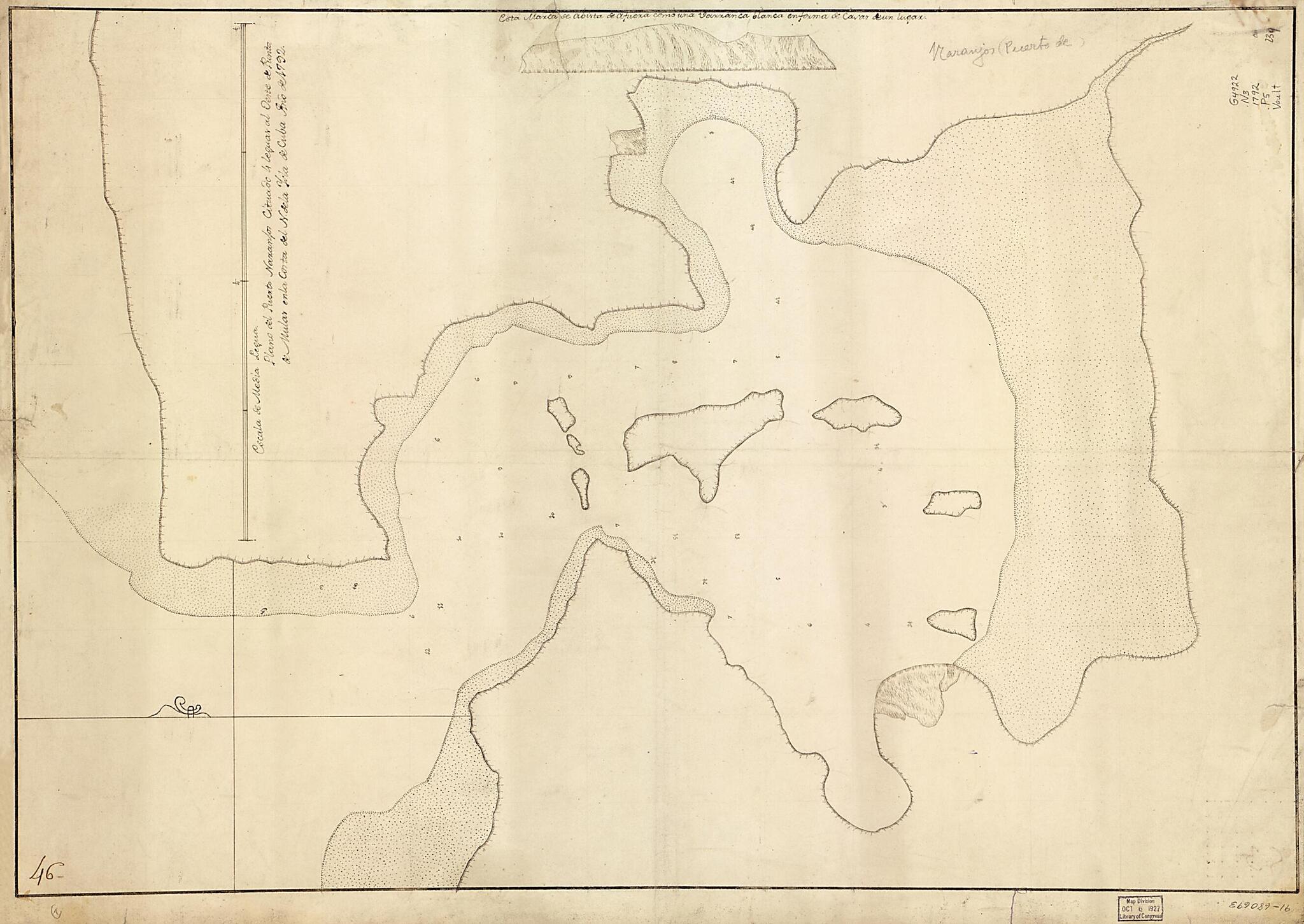 This old map of Plano Del Puerto Naranjos Cituado 4 Leguas Al Oeste De Punta De Mulas En La Costa Del N. De La Ysla De Cuba from 1792 was created by in 1792