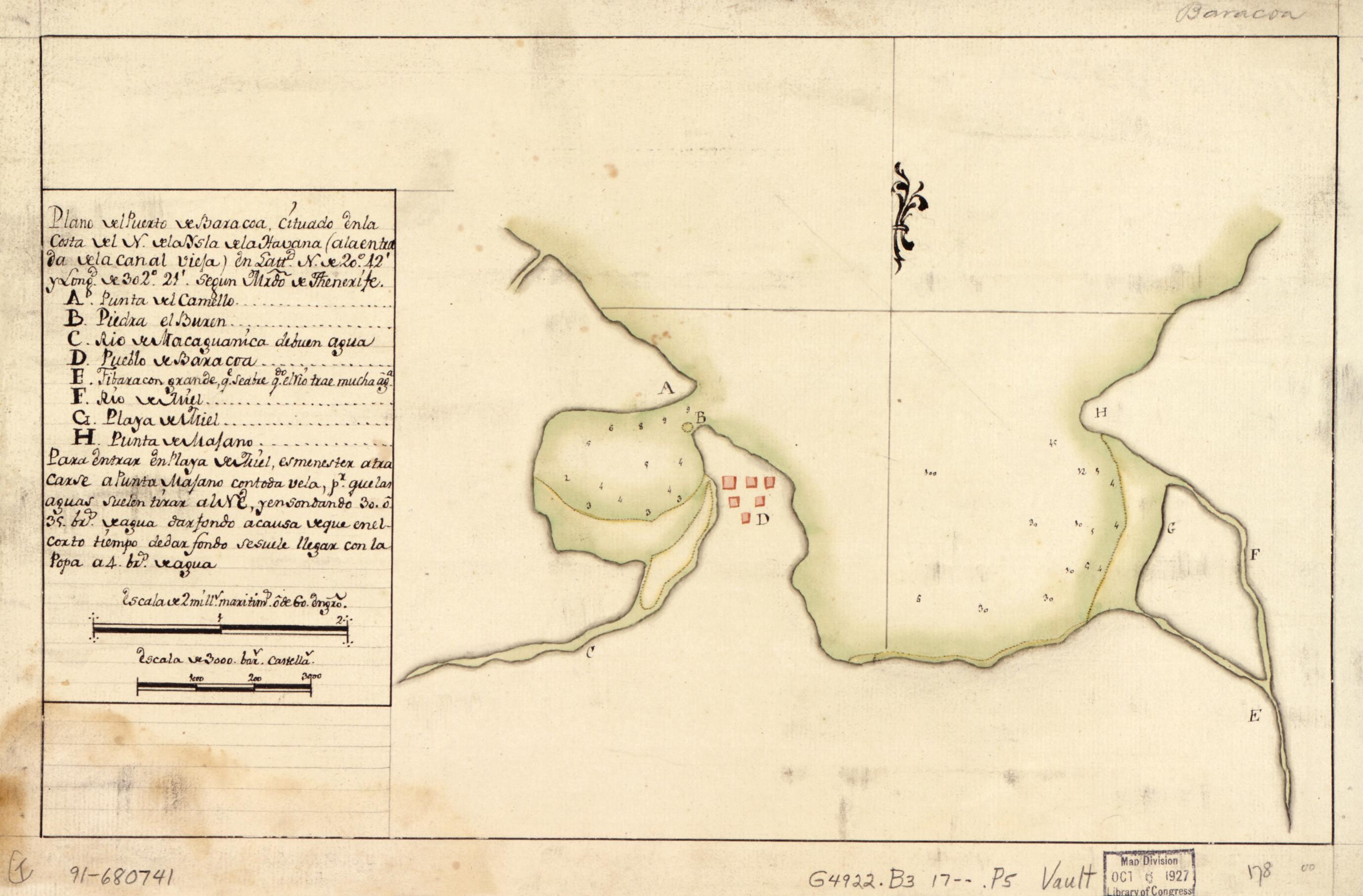 This old map of Plano Del Puerto De Baracoa Cituado En La Costa Del N. De La Ysla De La Havana (a La Entrada De La Canal Vieja) En Lattd. N. De 20⁰42ʹ Y Longd. De 302⁰21ʹ Segun Mrdo. De Thenerife from 1700 was created by in 1700