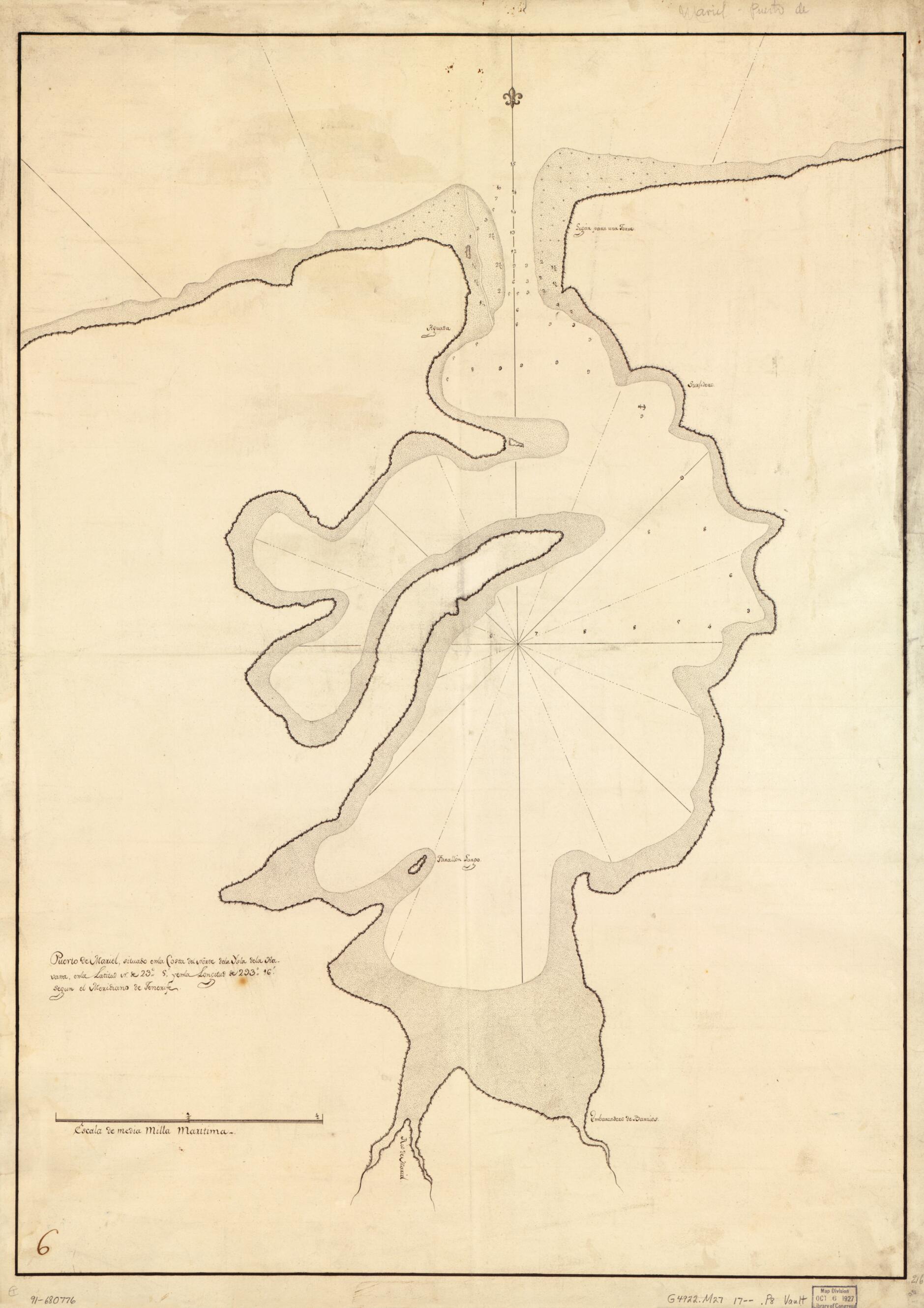 This old map of Puerto De Mariel Situado En La Costa Del Norte De La Ysla De La Havana En La Latitud N. De 23⁰5ʹ Y En La Longitud De 293⁰16ʹ, Segun El Meridiano De Tenerife from 1700 was created by in 1700