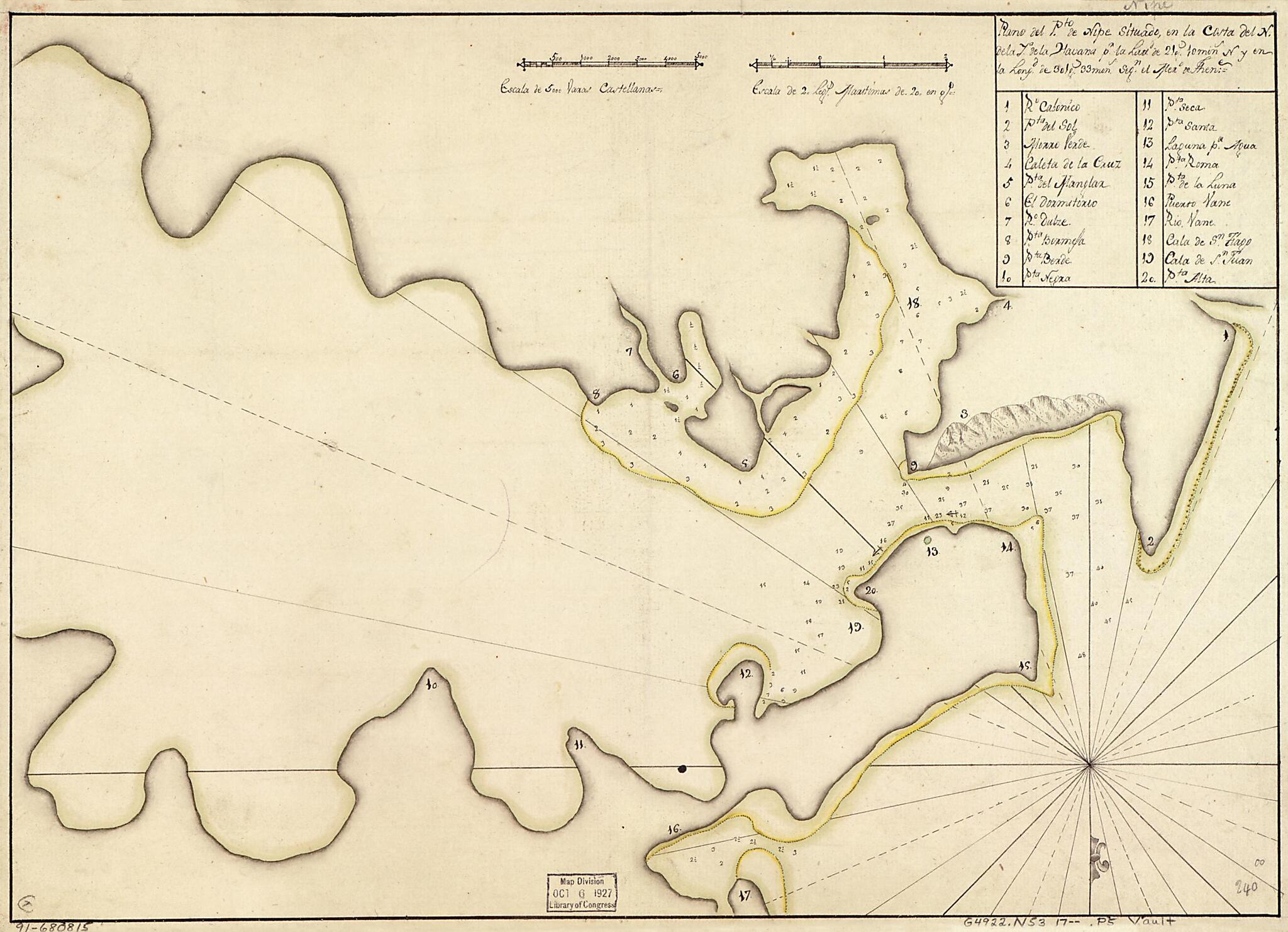 This old map of Plano Del Pto. De Nipe Situado En La Costa Del N. De La Ya. De La Havana Pr. La Lattd. De 21 Gs. 10 Mins. N. Y En La Longd. De 301 Gs. 33 Mins. Segn. El Mero. De Thene from 1700 was created by in 1700