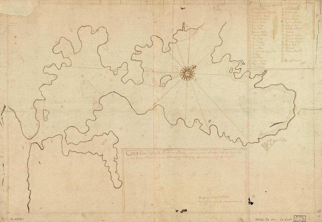 This old map of Cuba, Ciudad Capittal De La Ysla Del Mismo Nombre Y Su Famoso Puerto Sittuado En La Costa Del Sur De Gra. Ysla, Los 20 Grados Y 2 Minutos De Lattitud Septtenttrional Y Los 299 Grados Y 20 Minuts. De Longd. Desde Tenerife from 1799 was cre