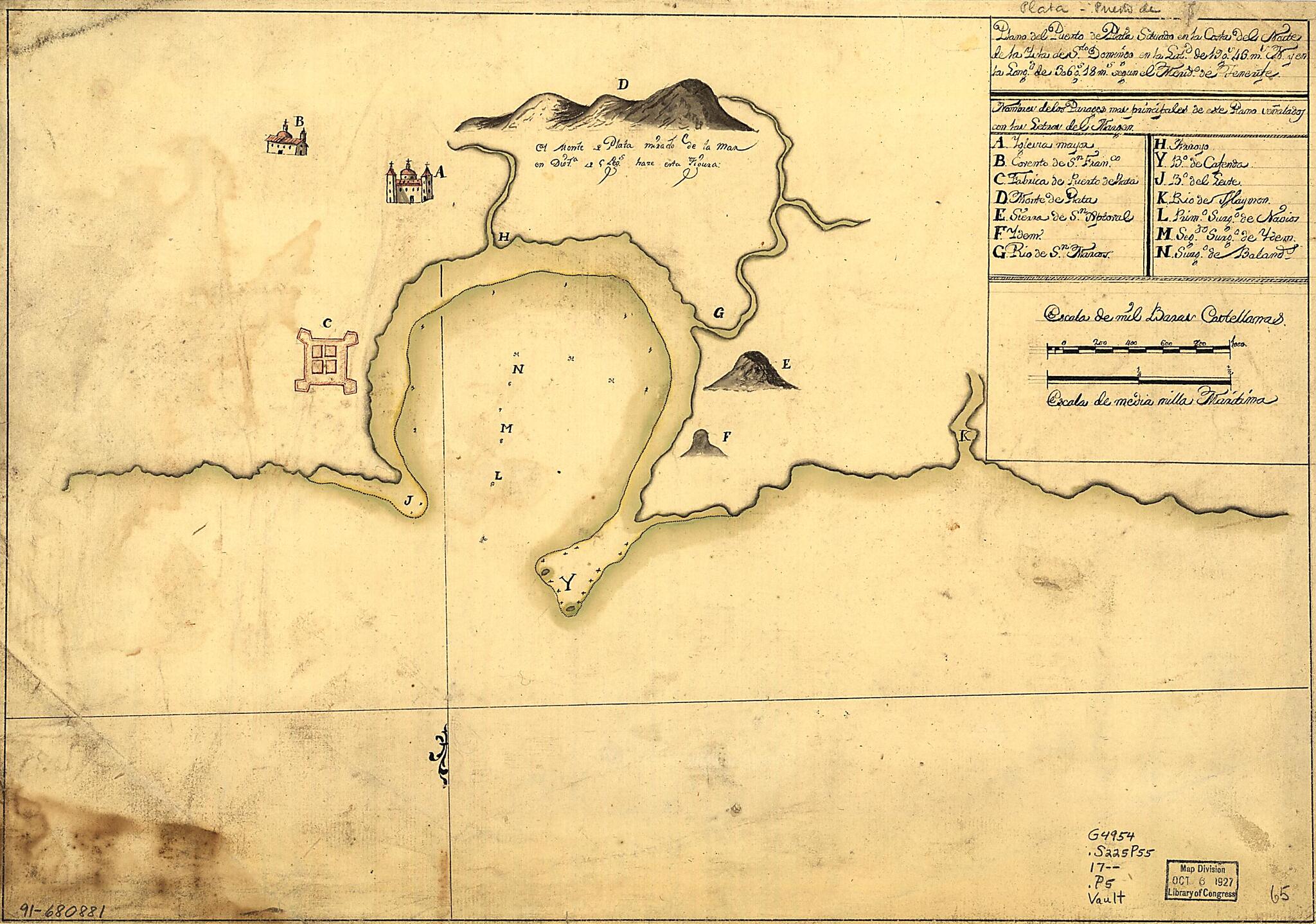 This old map of Plano Del Puerto De Plata Situado En La Costa Del Norte De La Ysla De Sto. Domingo En La Latd. De 19 Gs. 43 Ms. N. Y En La Longd. De 306 Gs. 18 Ms. Segun El Merido. De Tenerife from 1700 was created by in 1700