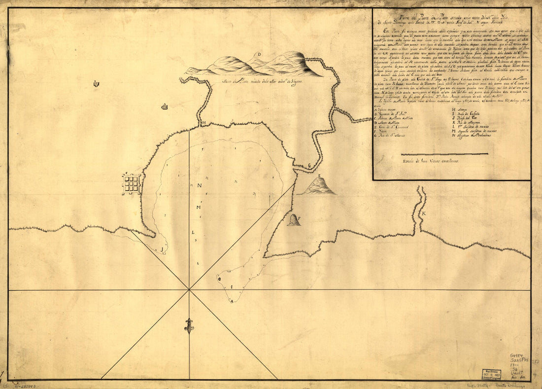 This old map of Plano Del Puerto De Plata Situado En La Costa Del N. De La Ysla De Santo Domingo En La Latitud De 19⁰13ʹ N Y En La Longd. De 306⁰18ʹ Segun Thenerife from 1700 was created by Fecit Soto in 1700