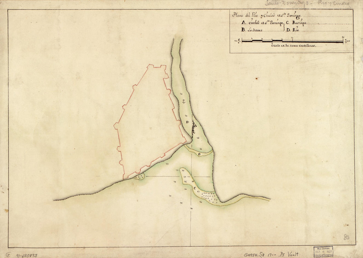 Plano Del Río Y Ciudad De Sto. Domingo 1700 by Relic Map Company