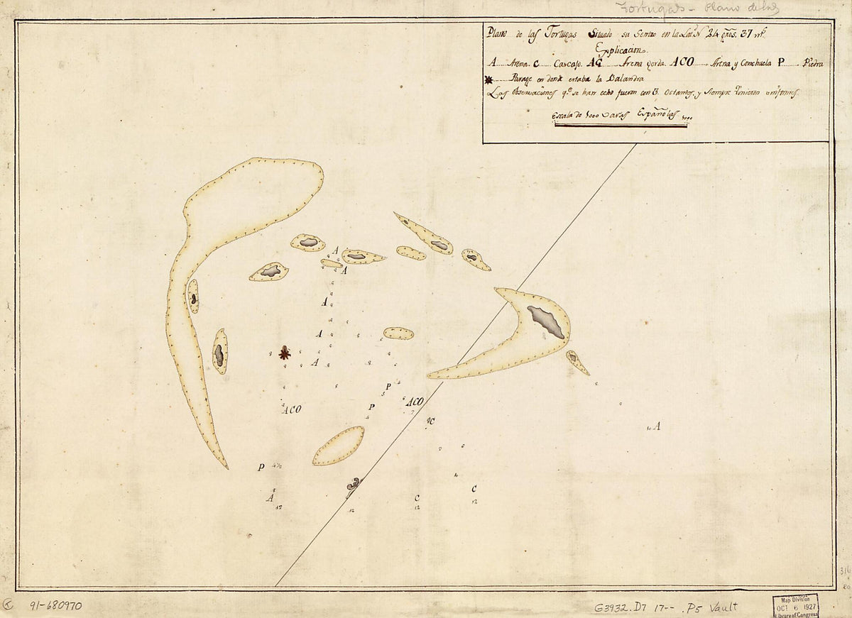 Plano De Las Tortugas Situado Su Sentro En La Latd. N. 24 Gros. 37 Ms 1700 by Relic Map Company