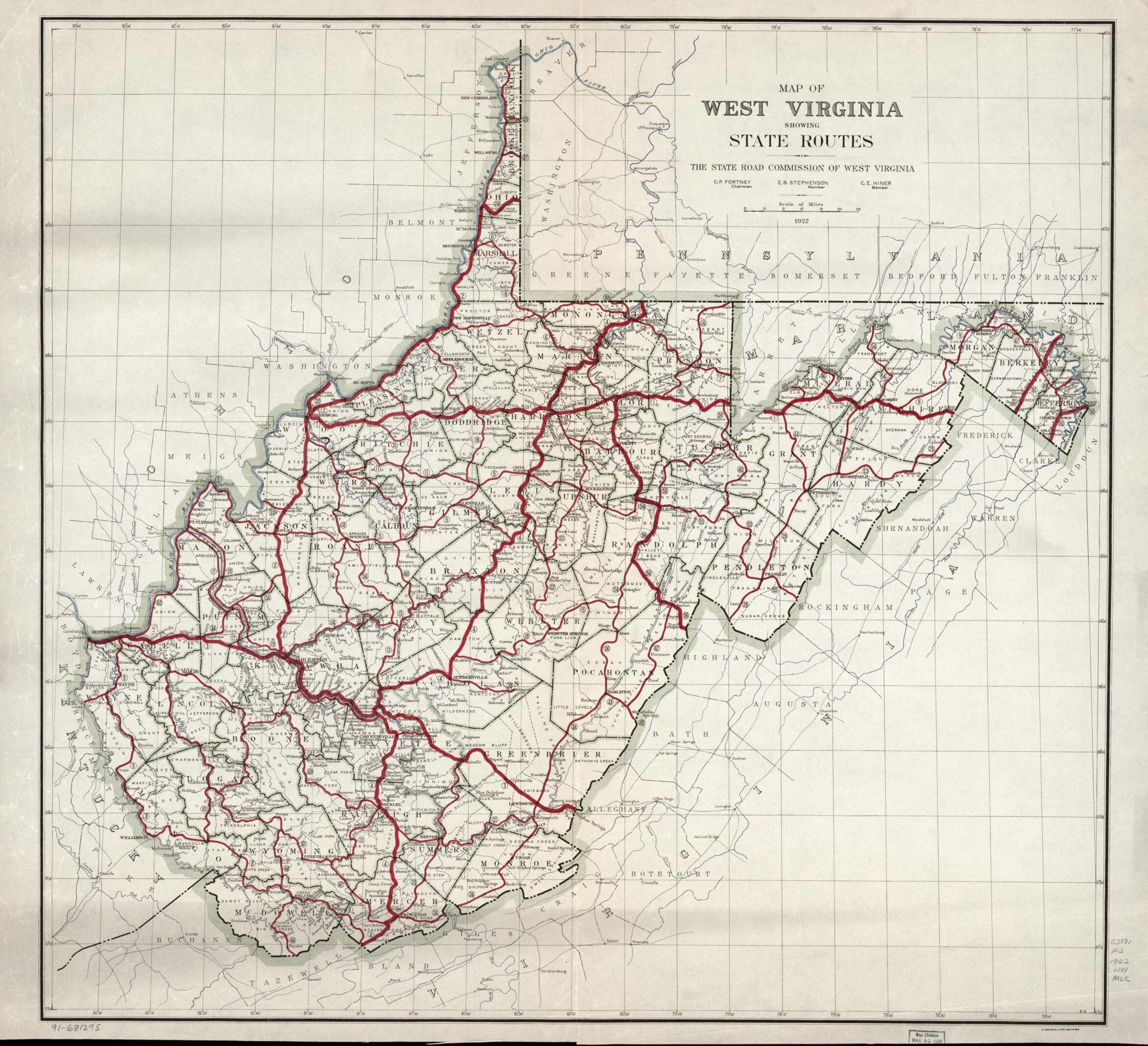 Map of West Virginia Showing State Routes 1922 by Relic Map Company