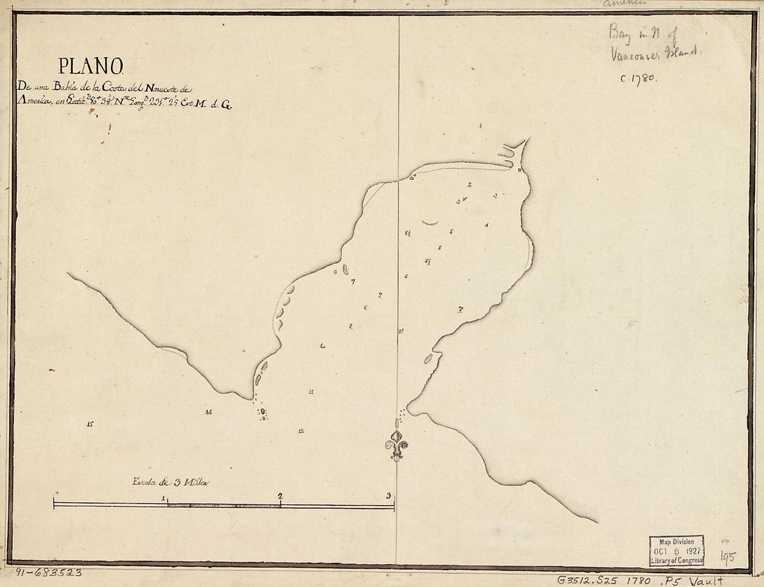 This old map of Plano De Una Bahía De La Costa Del Norueste De América En Latitd. 50⁰38ʹ Nte. Longd. 231⁰25ʹ Est M. D. G from 1780 was created by in 1780