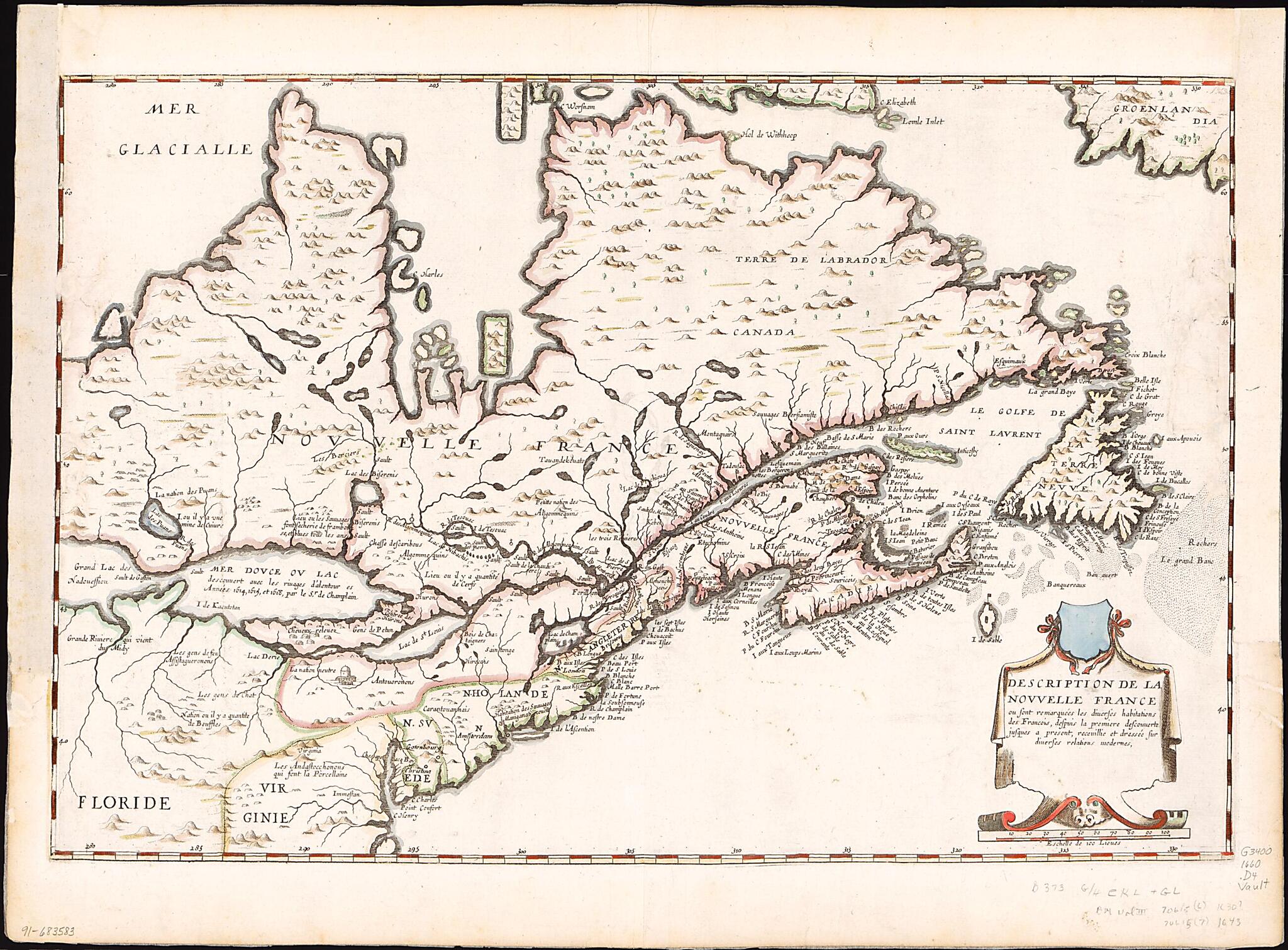 This old map of Description De La Nouvelle France, Ou, Sont Remarquées Les Diverses Habitations Des François, Despuis La Première Descouverte Jusques à Present, Receuillie Et Dressée Sur Diverses Relations Modernes from 1660 was created by in 1660