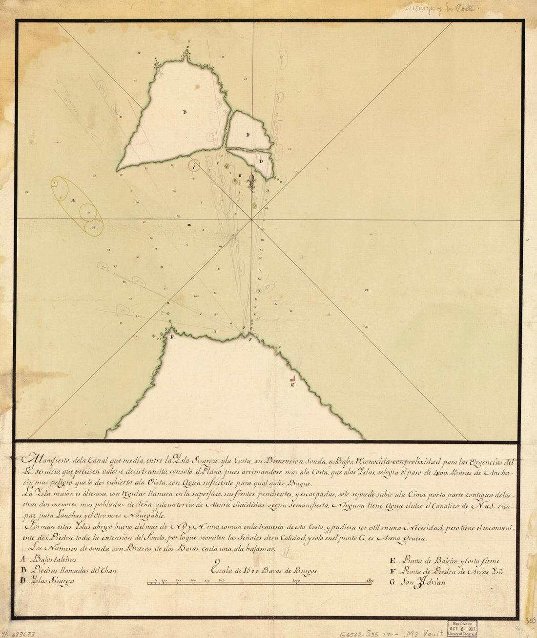 This old map of Manifiesto De La Canal Que Media Entre La Ysla Sisarga Y La Costa, Su Dimensión, Sonda Y Bajos from 1700 was created by in 1700