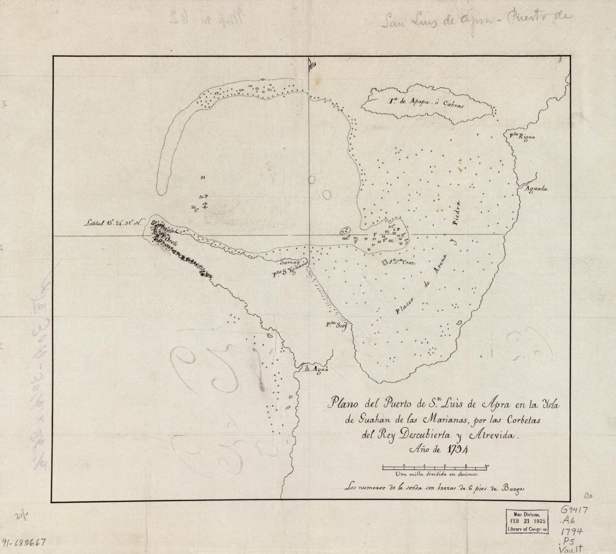 Plano Del Puerto De Sn. Luis De Apra En La Ysla De Guahan De Las Marianas, Por Las Corbetas Del Rey Descubierta Y Atrevida, Año De 1794 by Relic Map Company