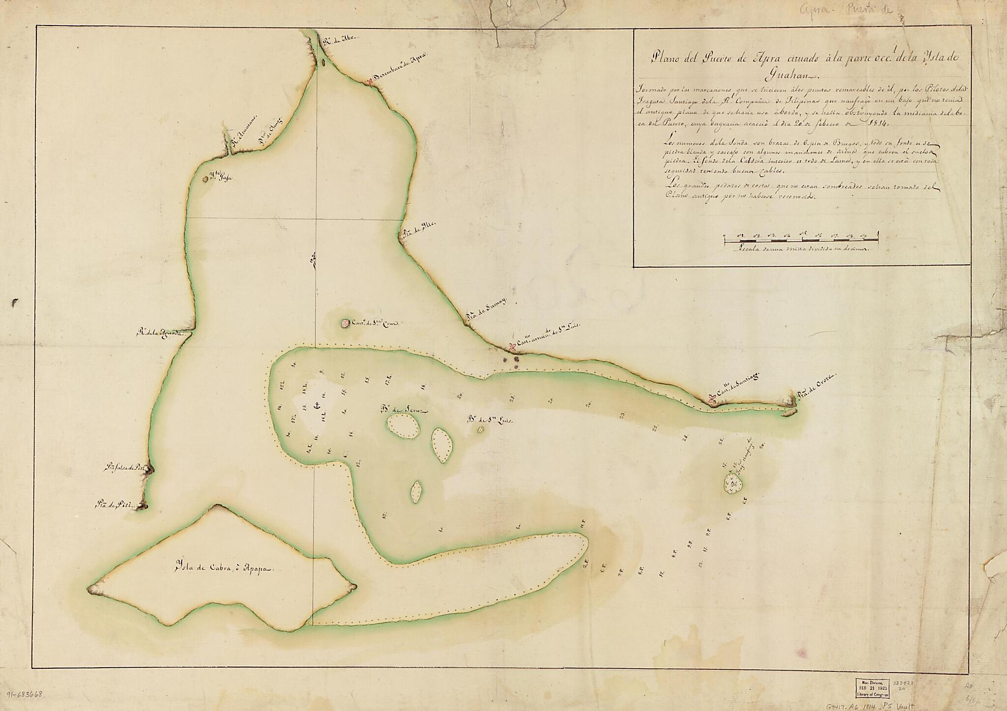 This old map of Plano Del Puerto De Apra Cituado a La Parte Occl. De La Ysla Do Guahan from 1814 was created by in 1814