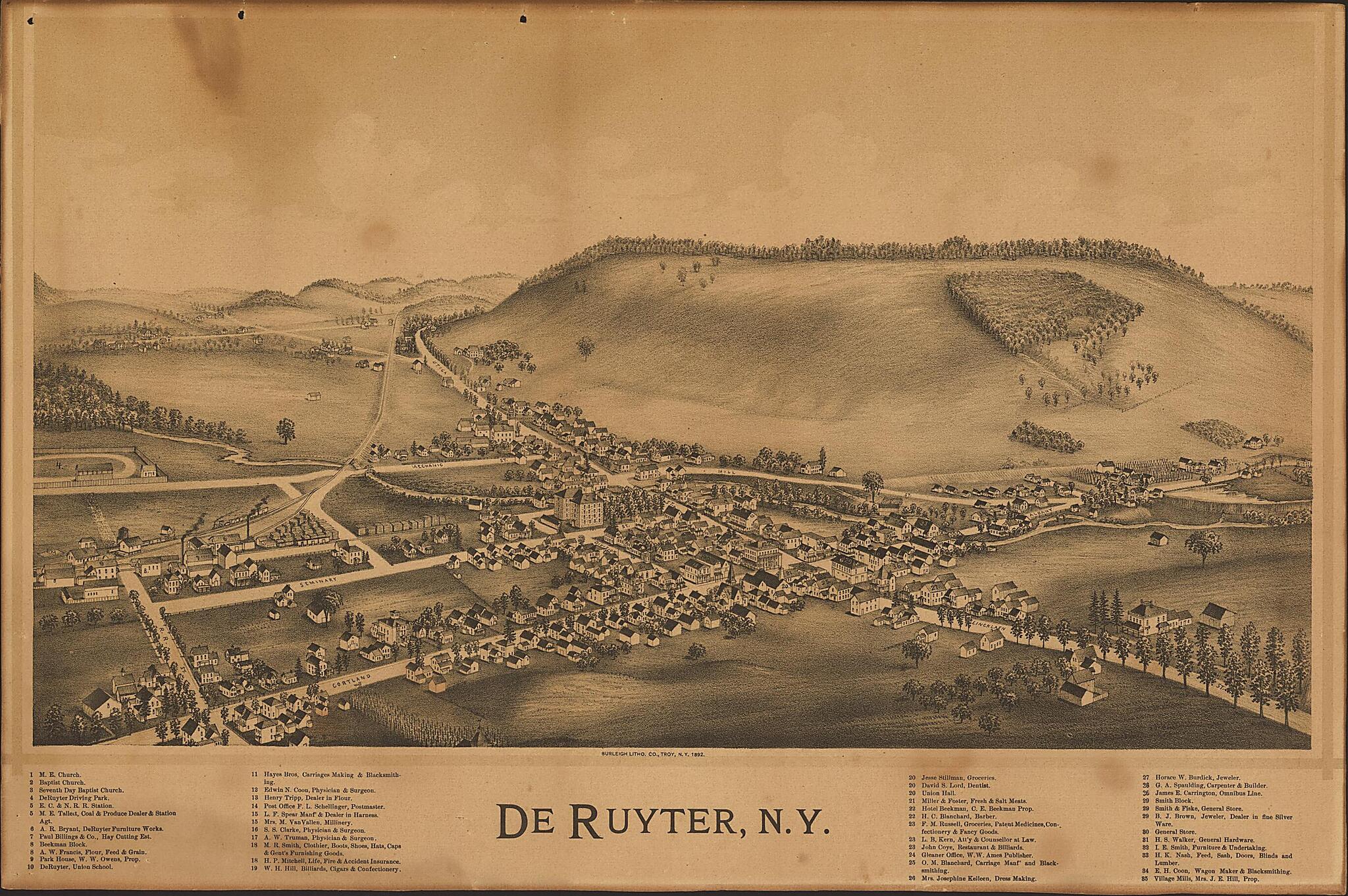 This old map of De Ruyter, New York from 1892 was created by Burleigh Litho in 1892