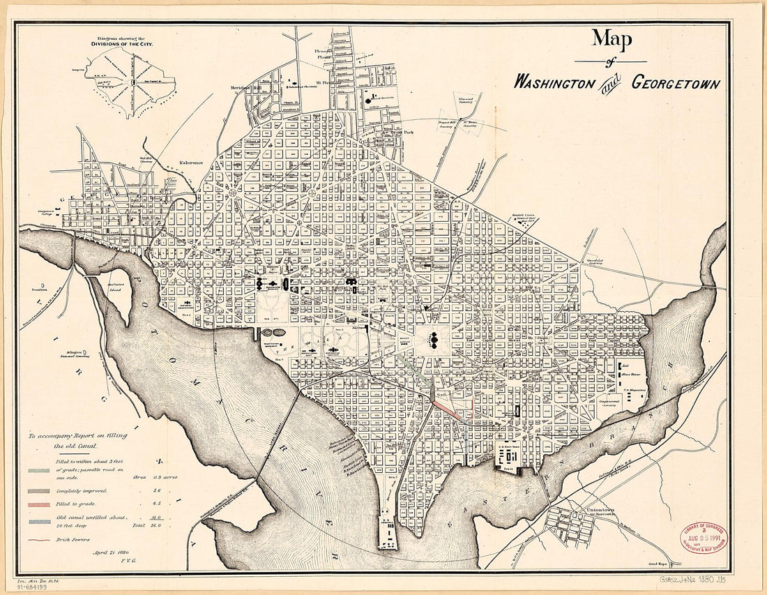 This old map of Map of Washington and Georgetown : to Accompany Report On Filling the Old Canal from 1880 was created by United States. Congress. Senate in 1880