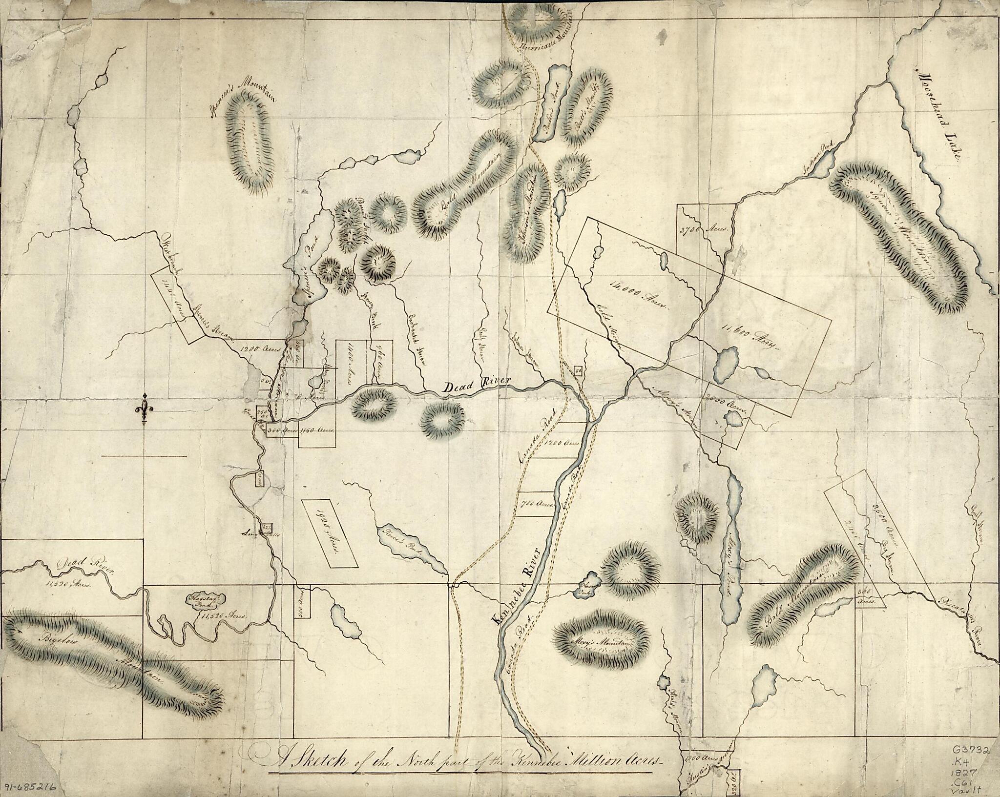 This old map of A Sketch of the North Part of the Kennebec Million Acres from 1827 was created by Eleazer Coburn in 1827