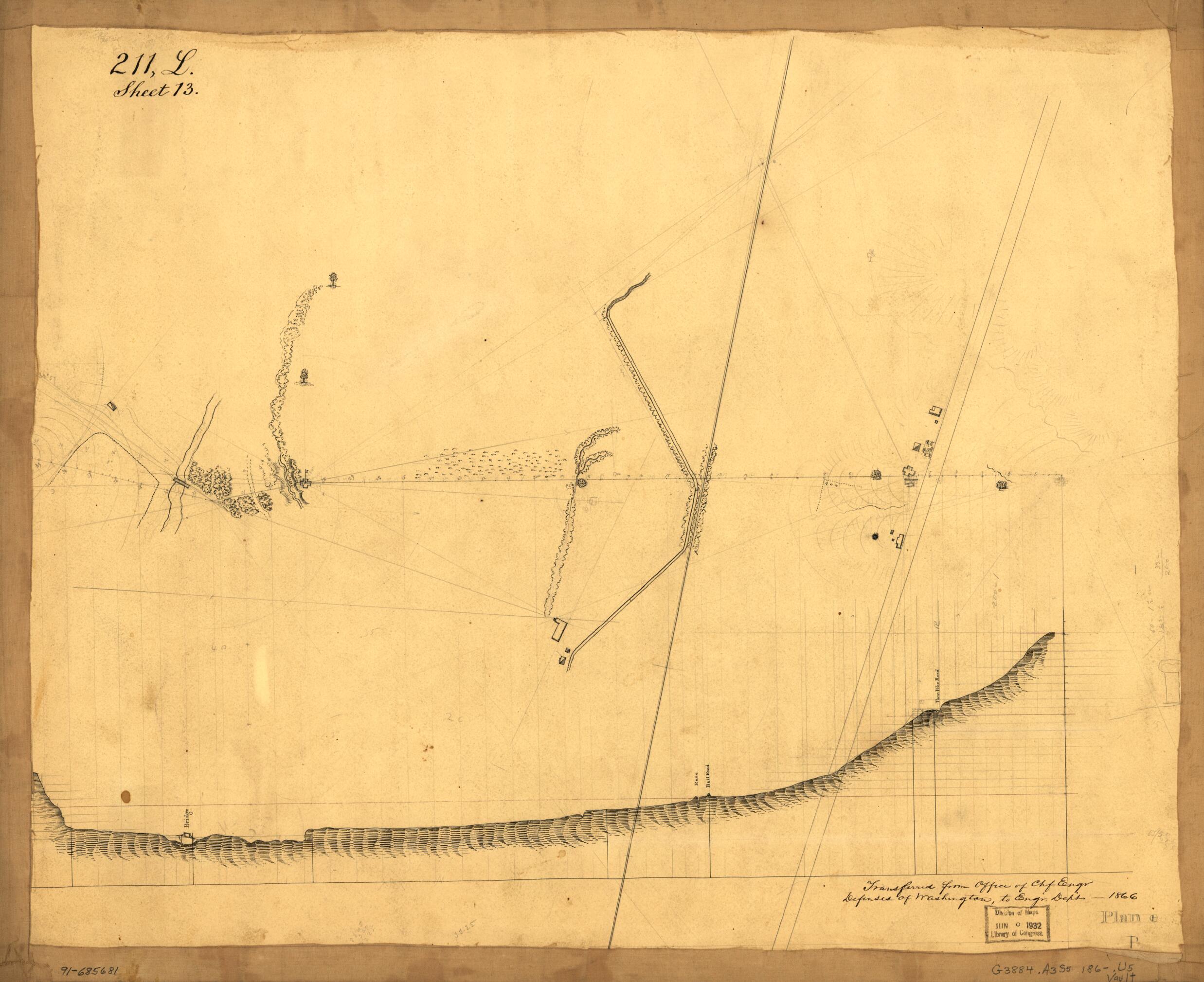 This old map of Plan E : map Showing Two Blockhouses Between Turn Pike Road and bridge, Alexandria, Virginia from 1861 was created by United States. Army. Corps of Engineers in 1861