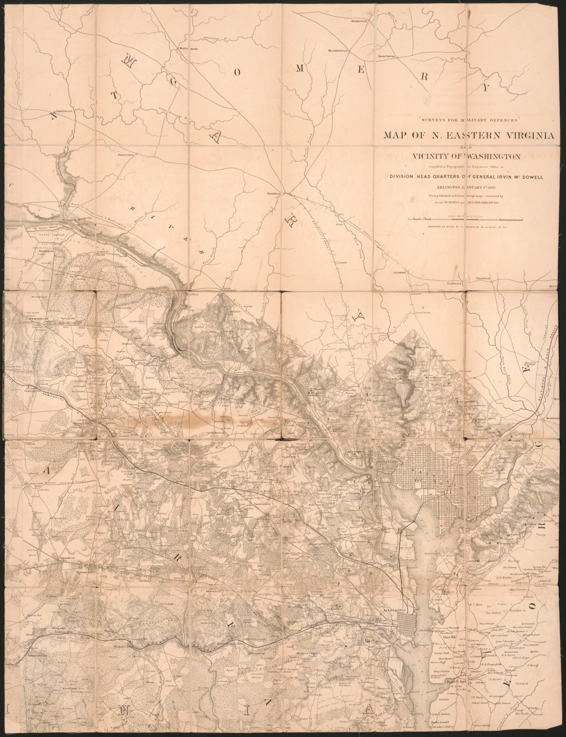 This old map of Map of N. Eastern Virginia and Vicinity of Washington from 1862 was created by Irvin McDowell, J. (Joseph) Schedler, United States. Corps of Topographical Engineers in 1862