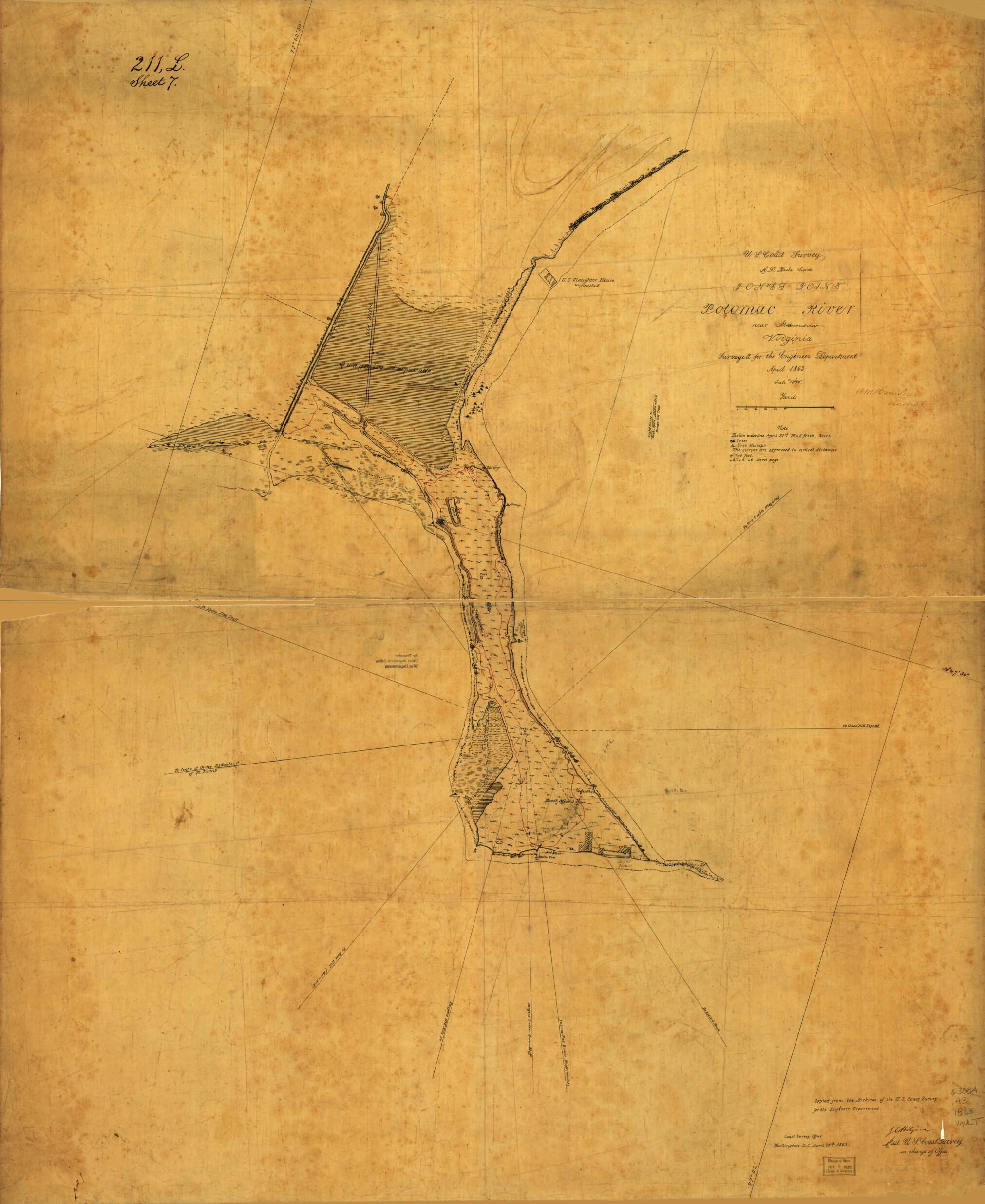 This old map of Jones Point, Potomac River, Near Alexandria, Virginia from 1863 was created by A. D. (Alexander Dallas) Bache, A. M. (Alexander Medina) Harrison, J. E. (Julius Erasmus) Hilgard, United States Coast Survey, United States. Army. Corps of