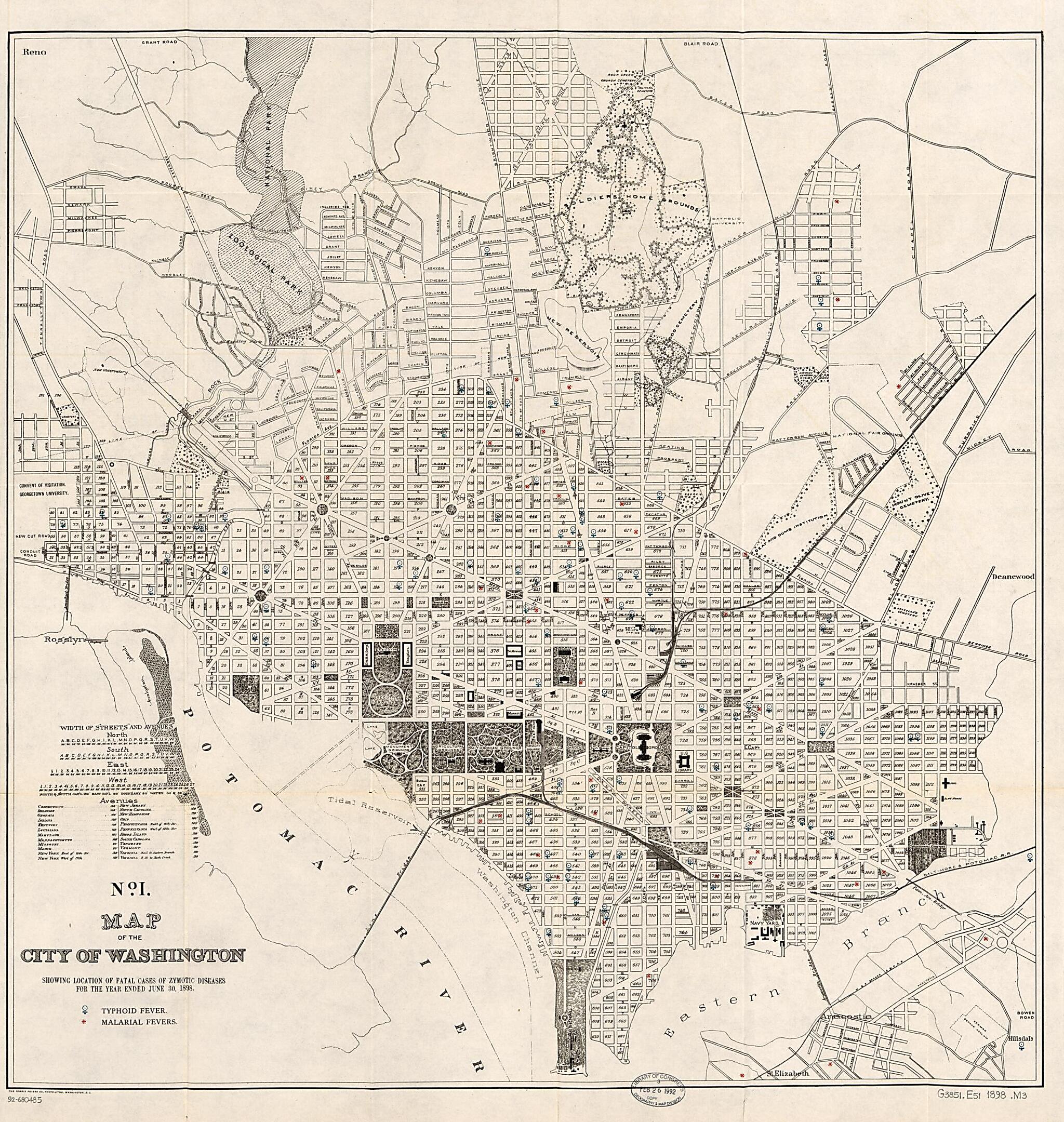 This old map of Map of the City of Washington Showing Location of Fatal Cases of Zymotic Diseases for the Year Ended June 30, from 1898 was created by Norris Peters Co in 1898