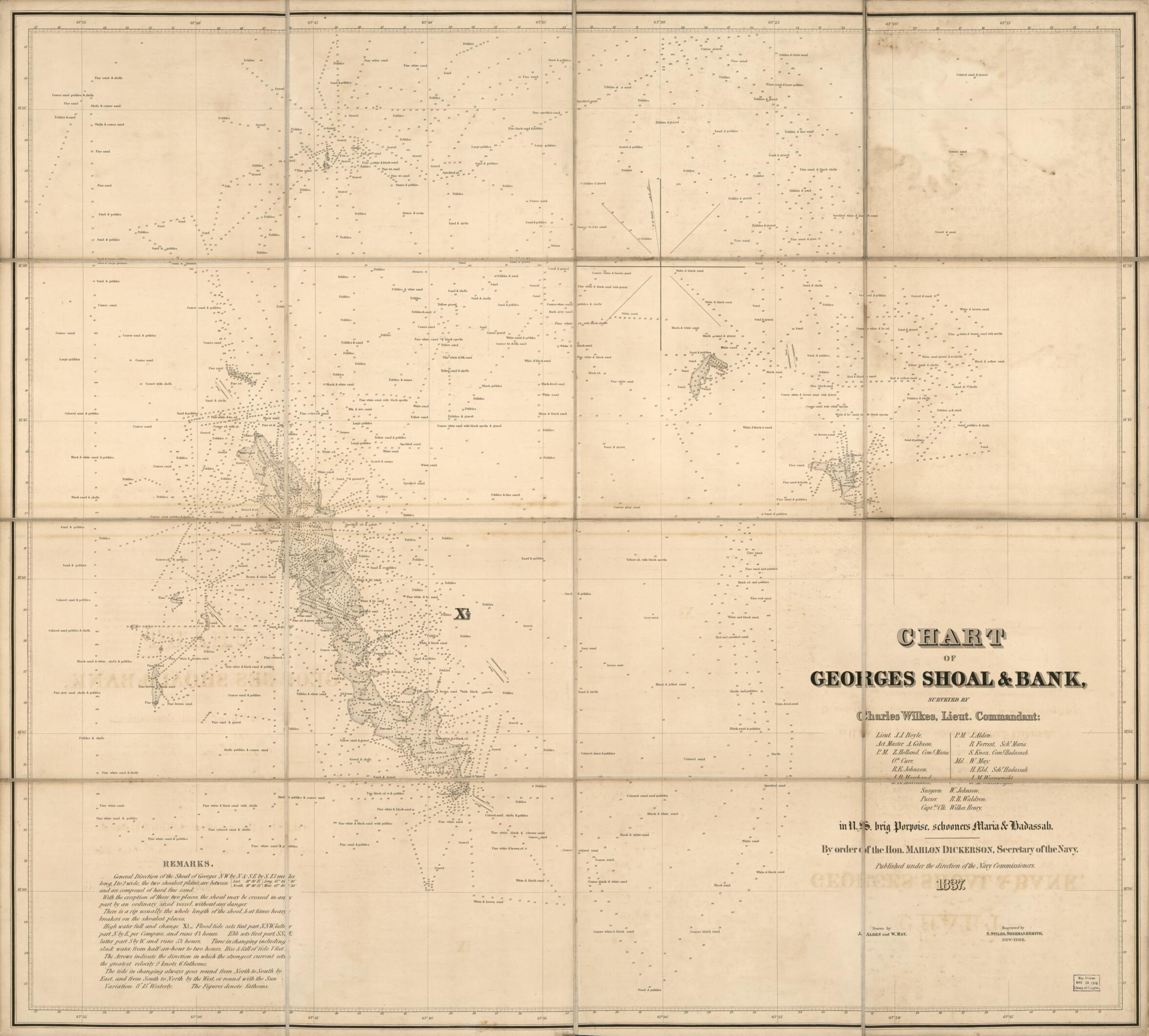 This old map of Chart of Georges Shoal & Bank (Chart of Georges Shoal and Bank) from 1837 was created by Millard Fillmore, Sherman & Smith Stiles, Charles Wilkes in 1837