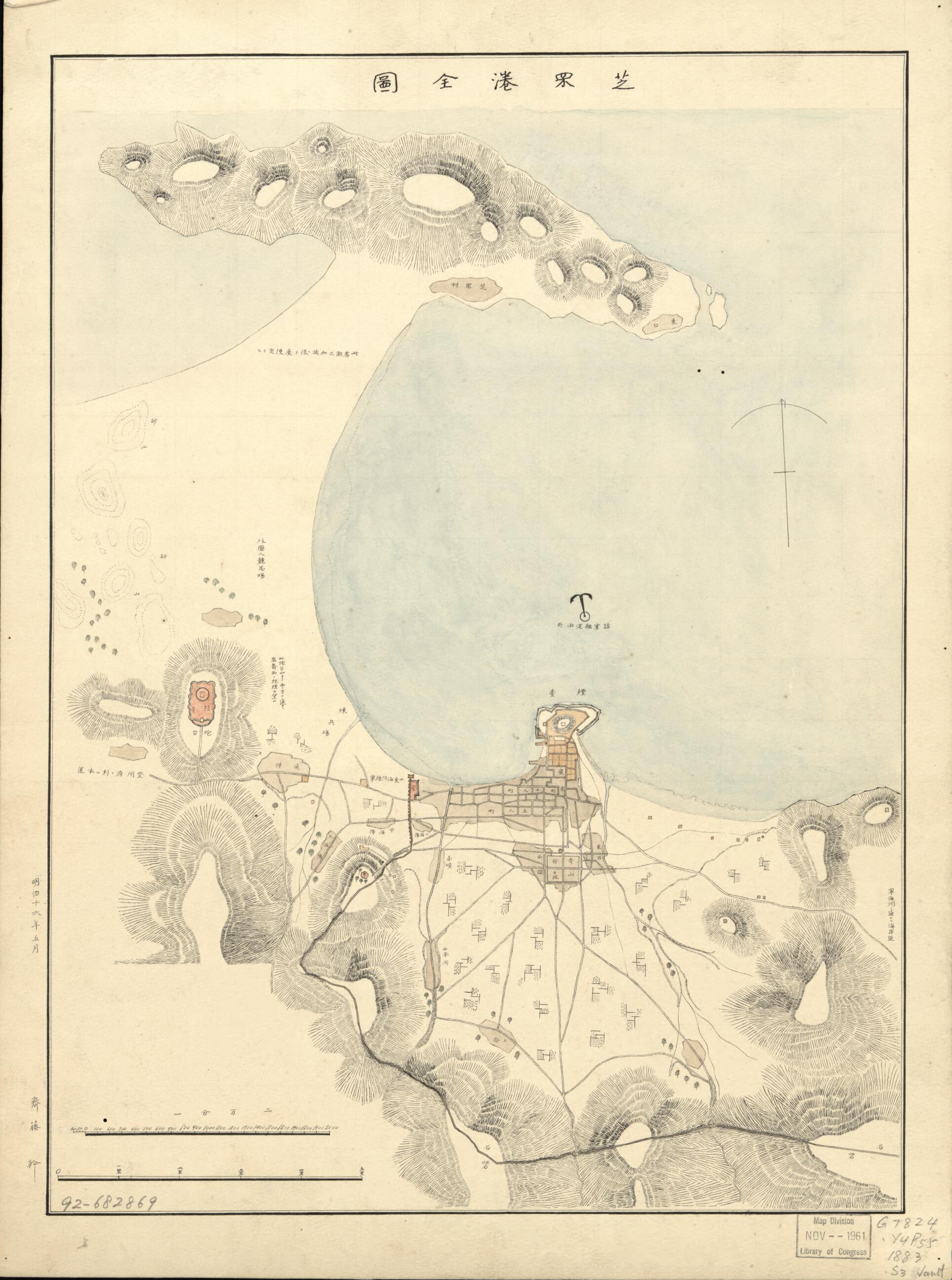 This old map of Kō Zenzu (Zhifu Gang Quan Tu) from 1883 was created by Miki Saitō in 1883