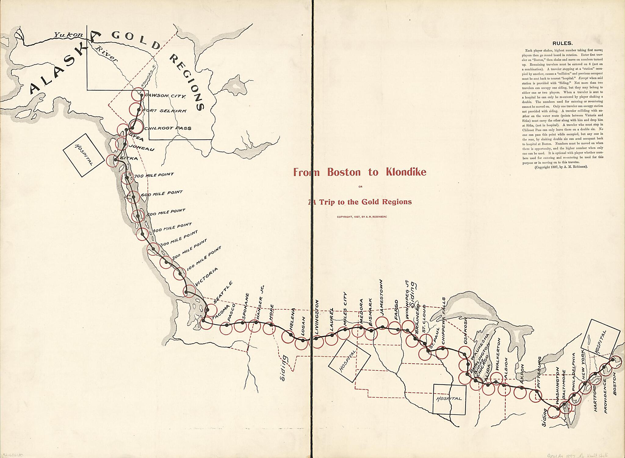 This old map of From Boston to Klondike Or a Trip to the Gold Regions from 1897 was created by A. M. Robinson in 1897